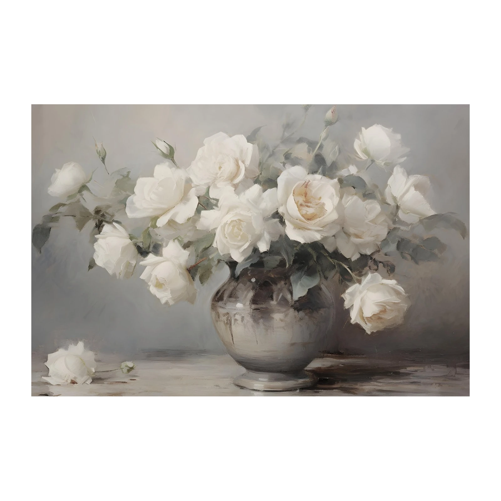 Elegant White Roses Still Life Wall Art