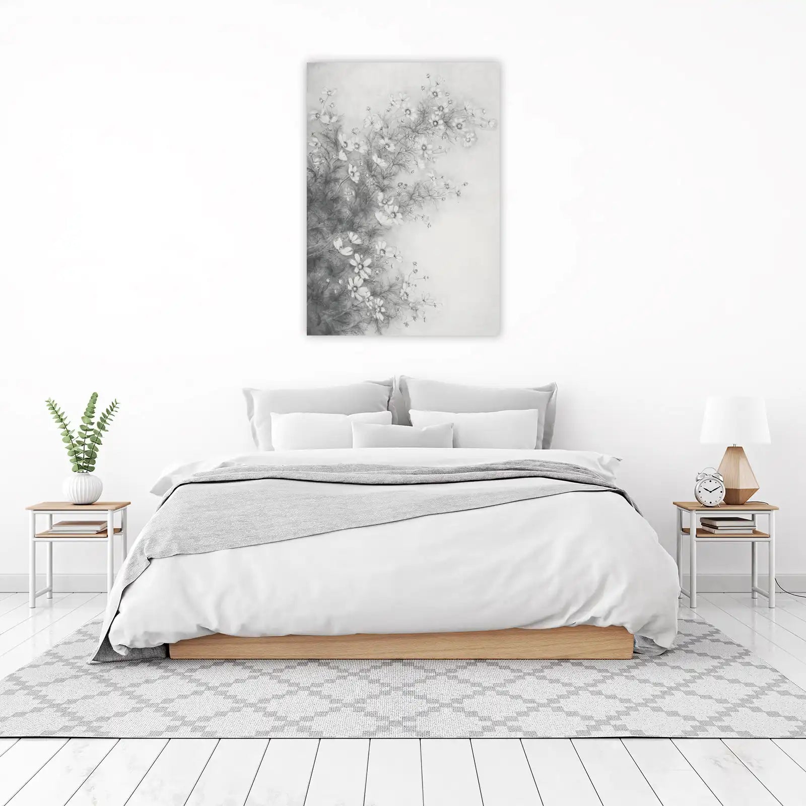 Elegant Cosmos Floral Charcoal Sketch Wall Art