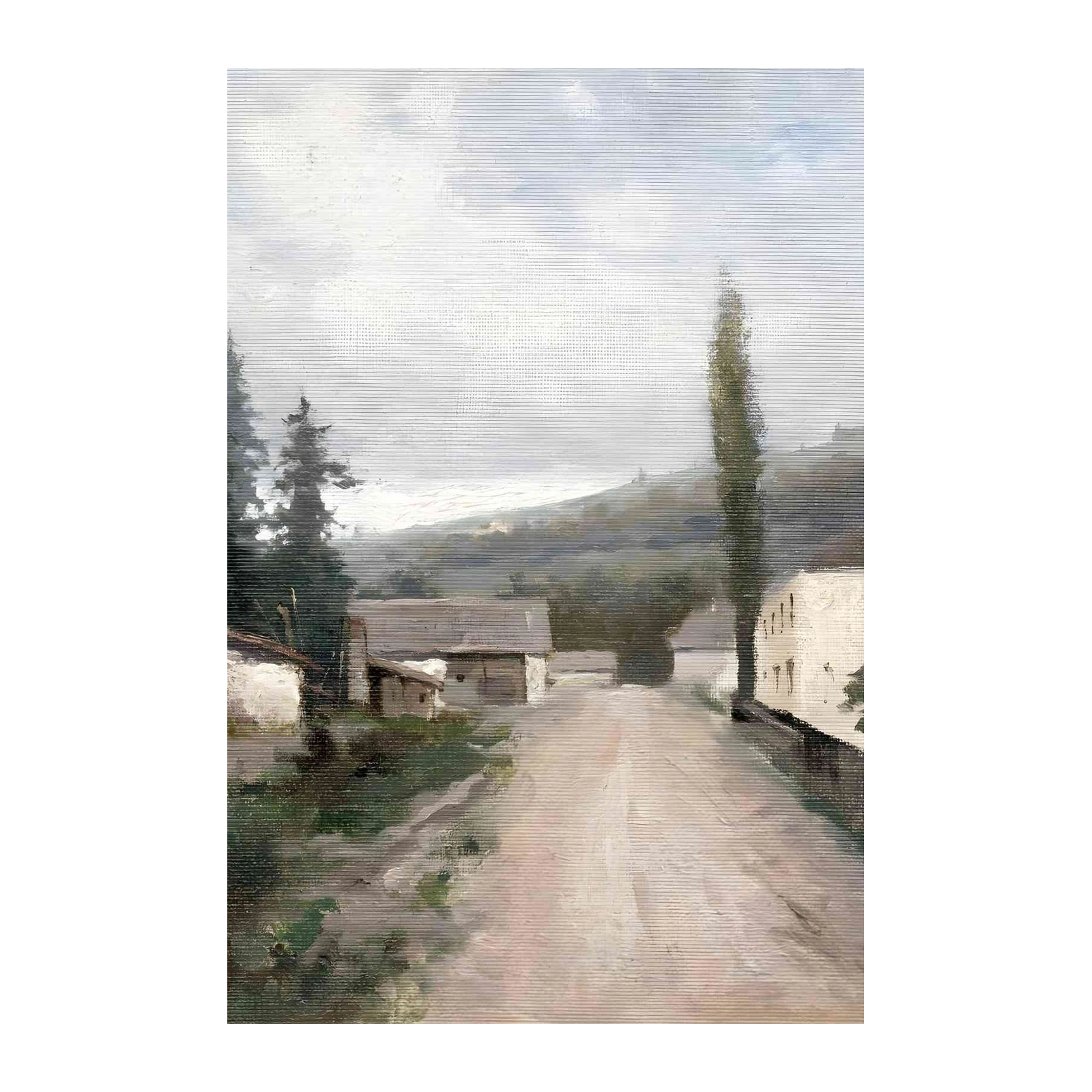 Serene Countryside Village Landscape Wall Art
