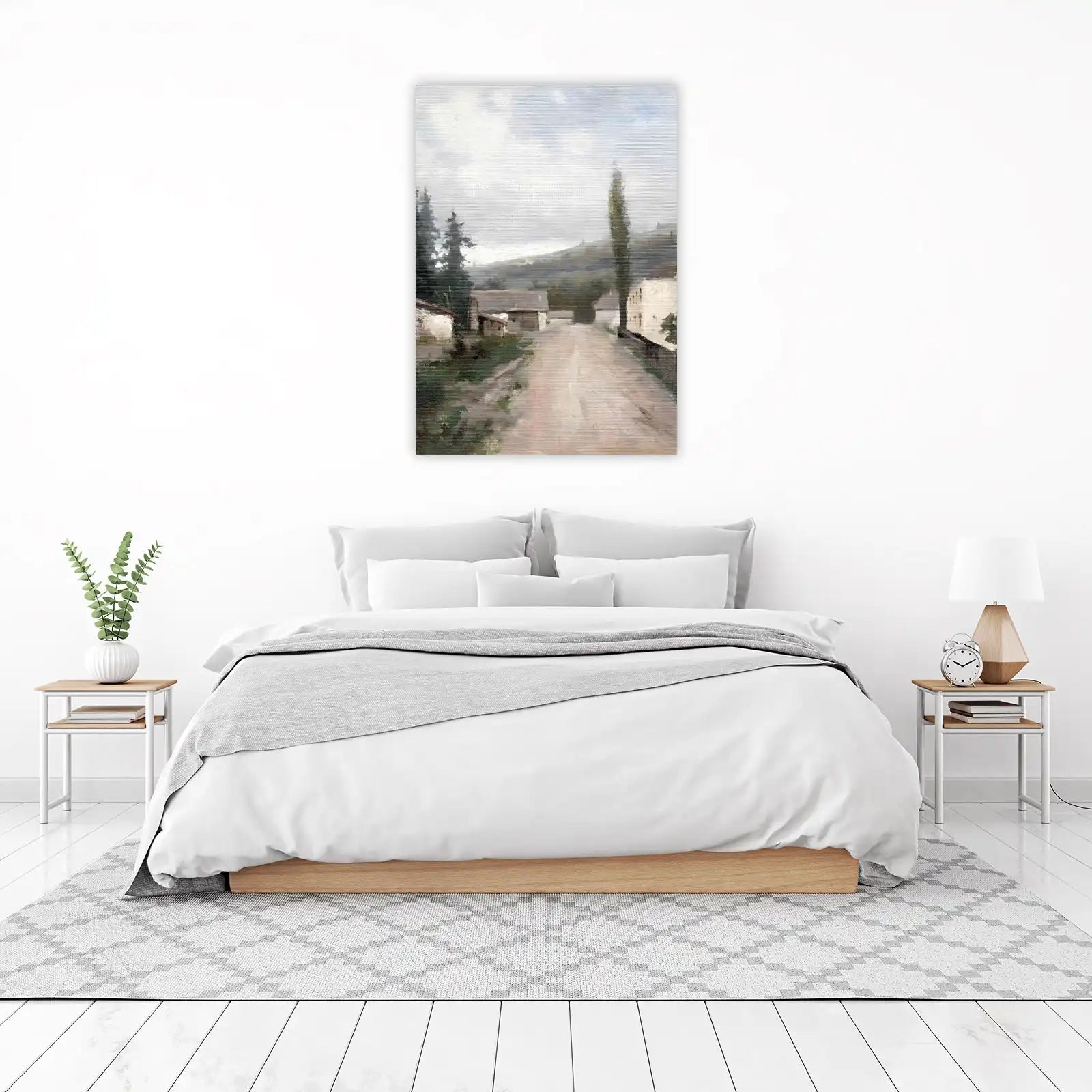Serene Countryside Village Landscape Wall Art