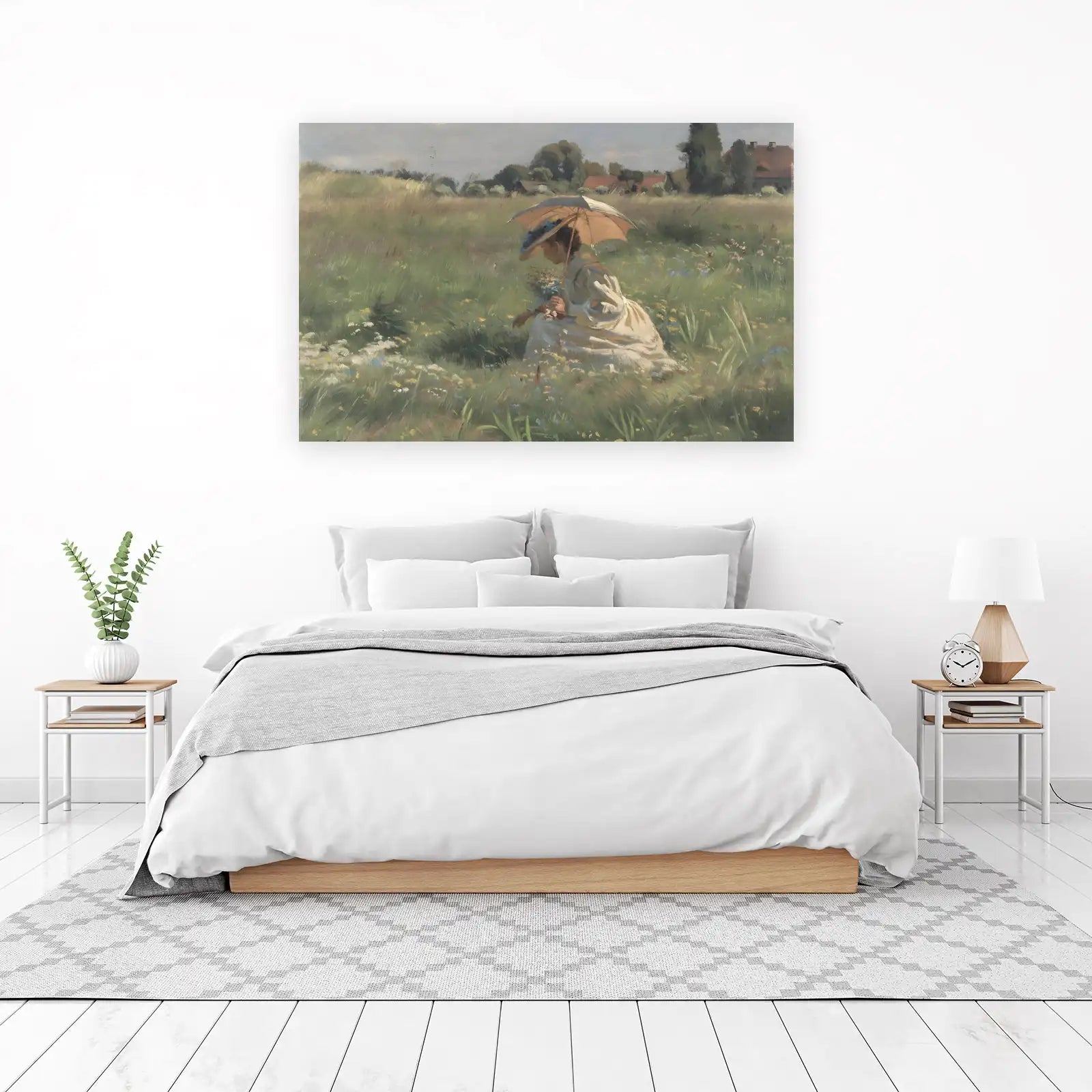 Serene Meadow Lady with Umbrella Wall Art