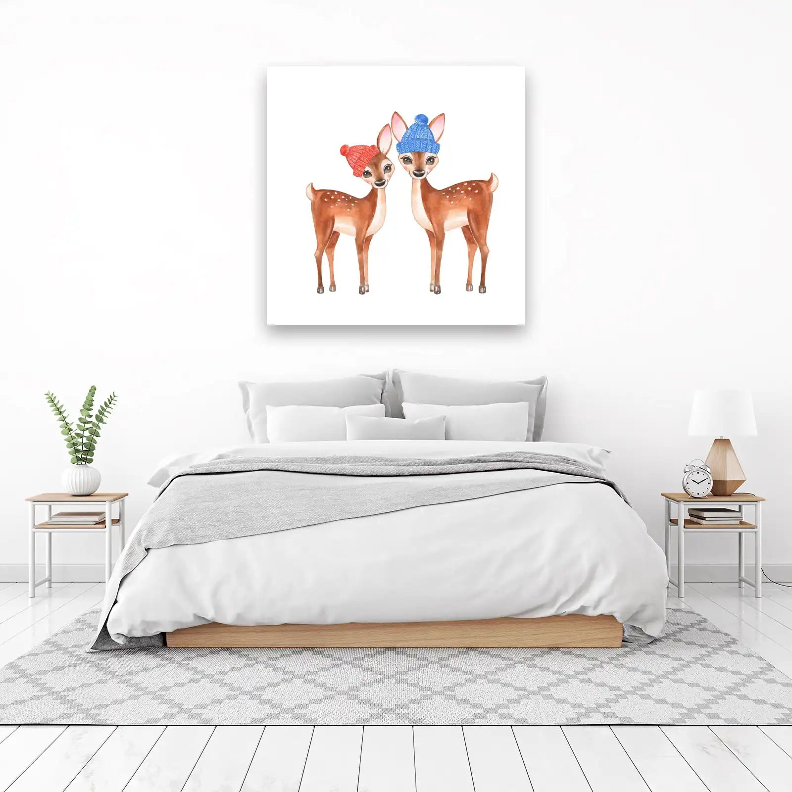 Cute Deer Duo Winter Hats Wall Art