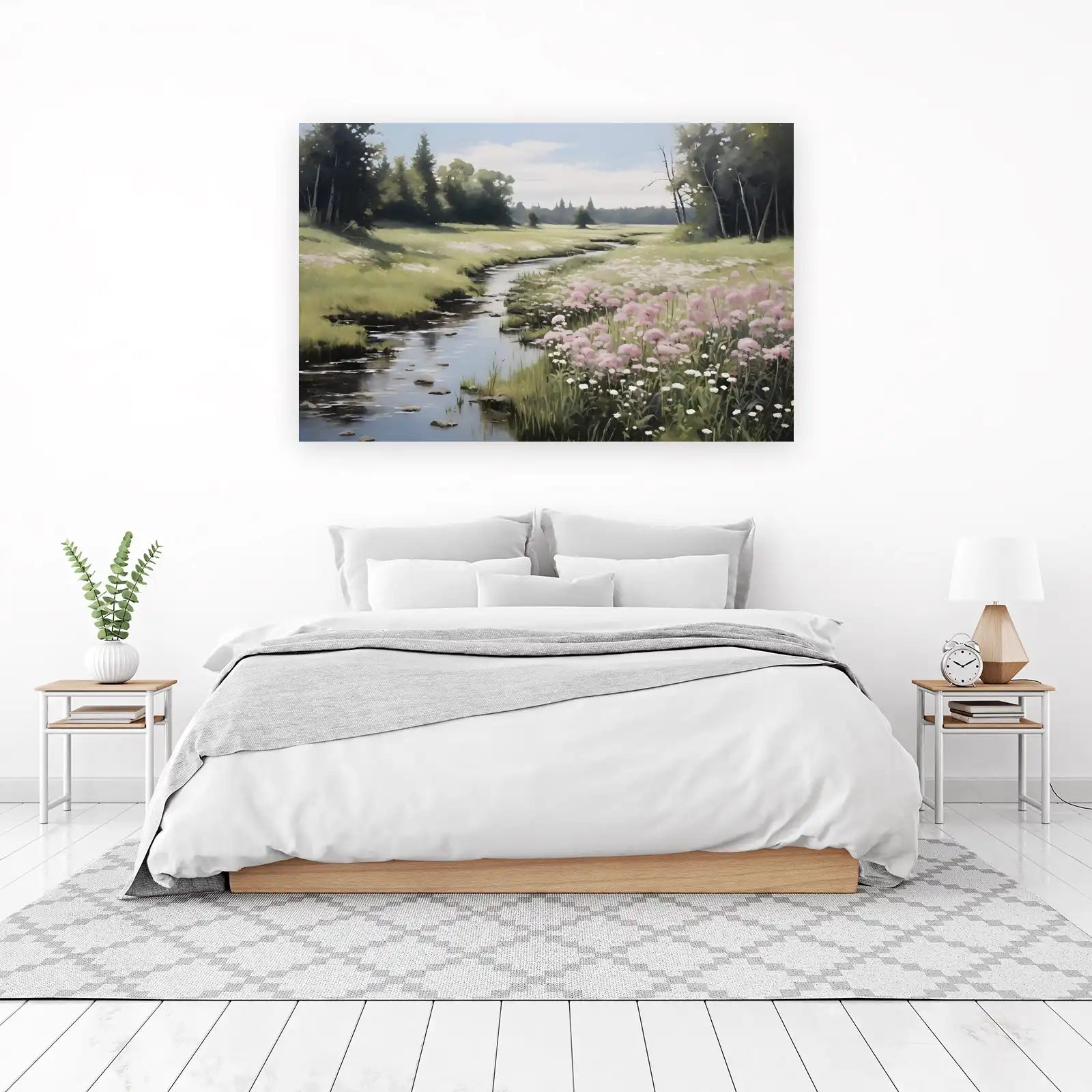 Serene Meadow Stream Floral Landscape Wall Art