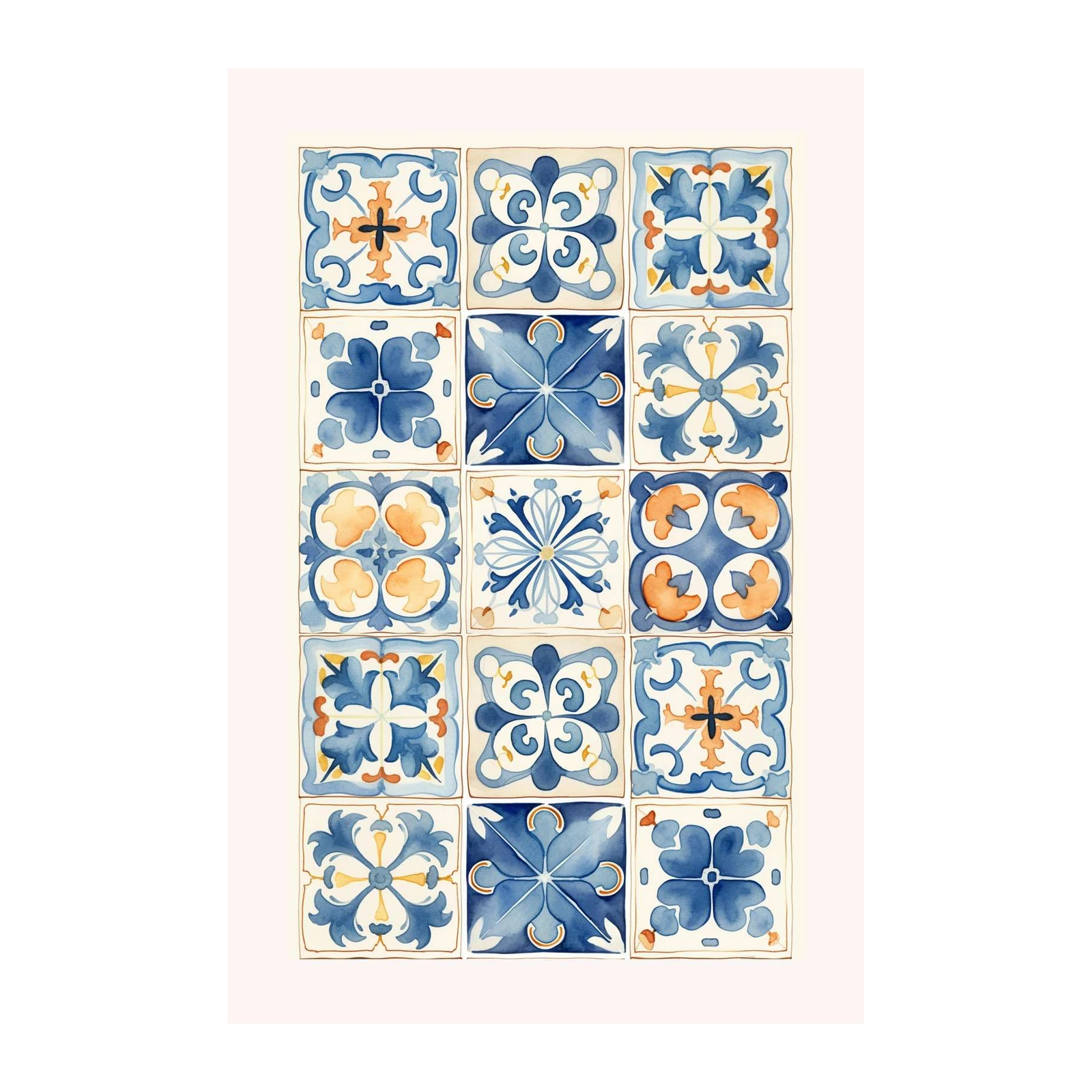 Elegant Blue Moroccan Tile Art Wall Art
