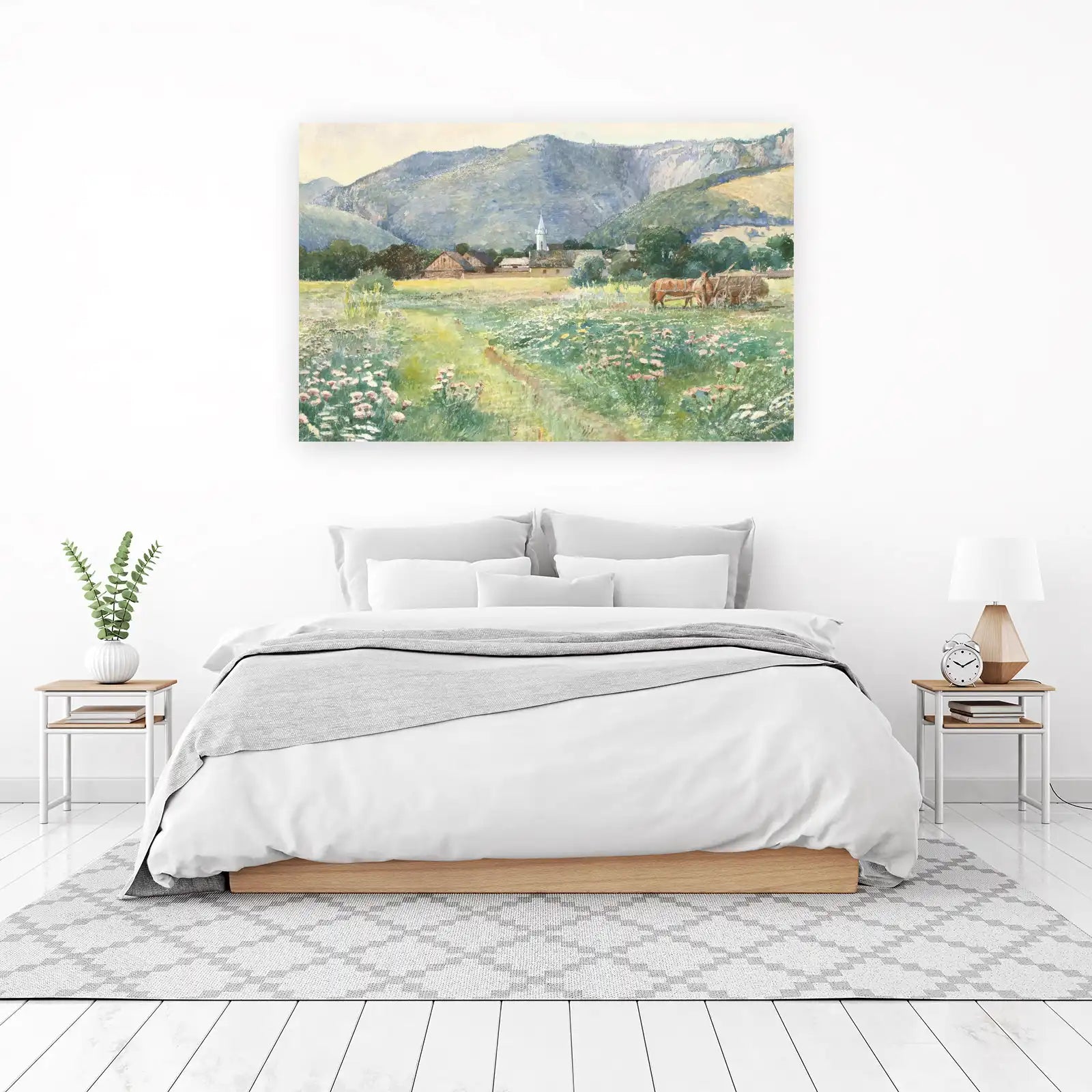 Pastoral Village Landscape Horse Cart Wall Art