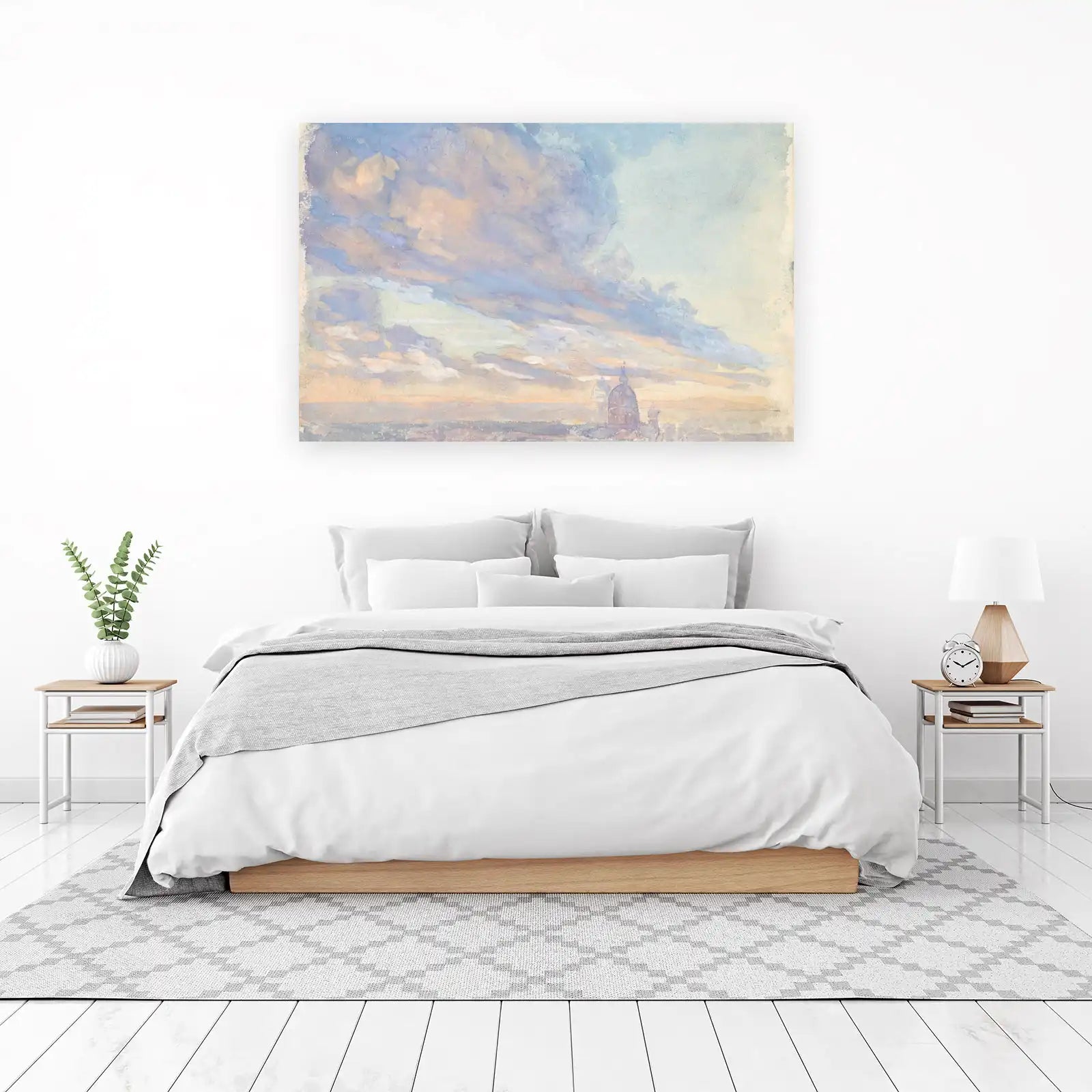 Serene Sky & Cityscape Watercolor Wall Art