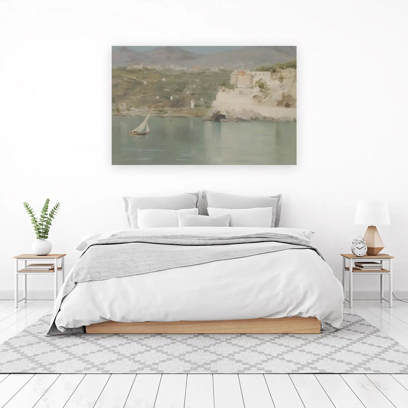 Seaside Village Sailboat Coastal Landscape Wall Art