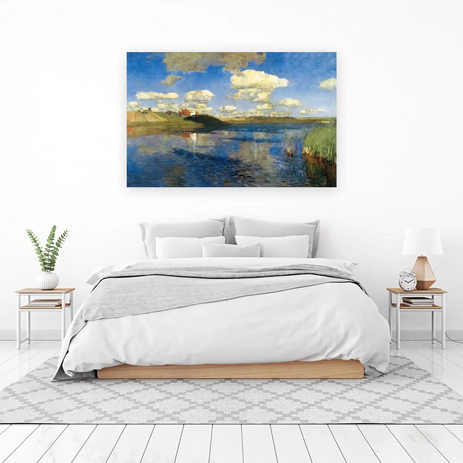 Serene Lakeside Village Landscape Wall Art
