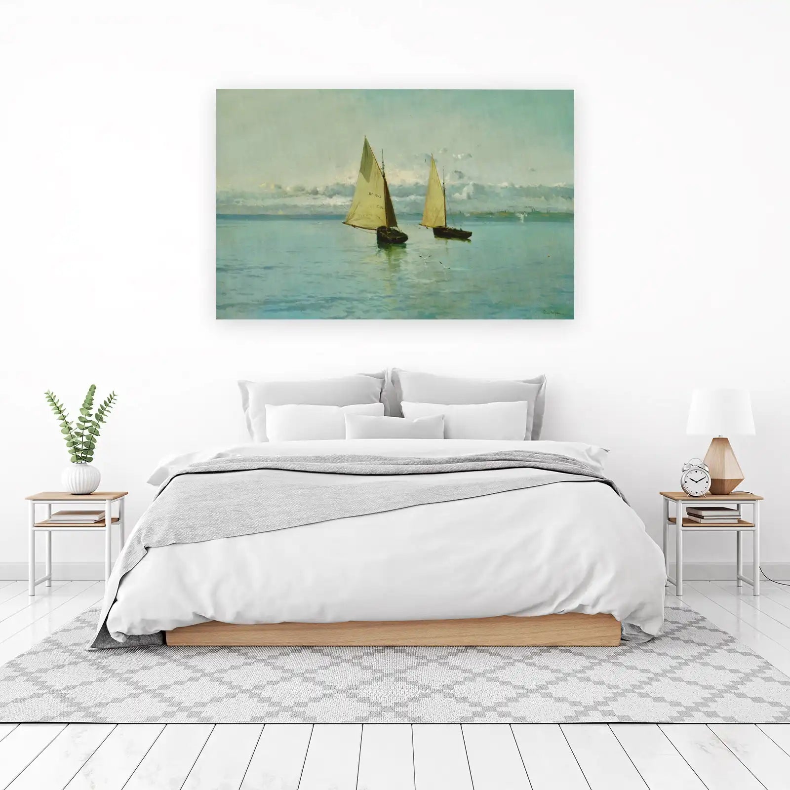 Serene Sailing Boats Coastal Landscape Wall Art