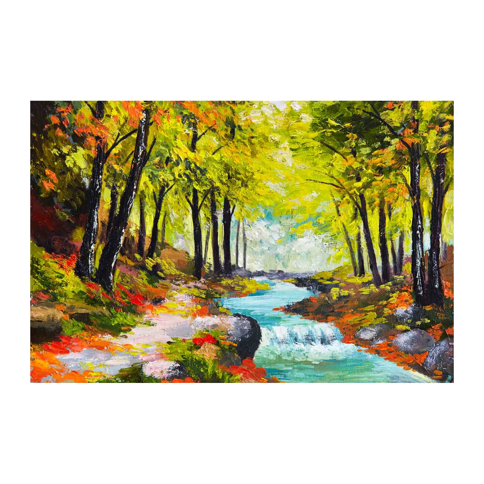 Vibrant Forest Stream Landscape Wall Art