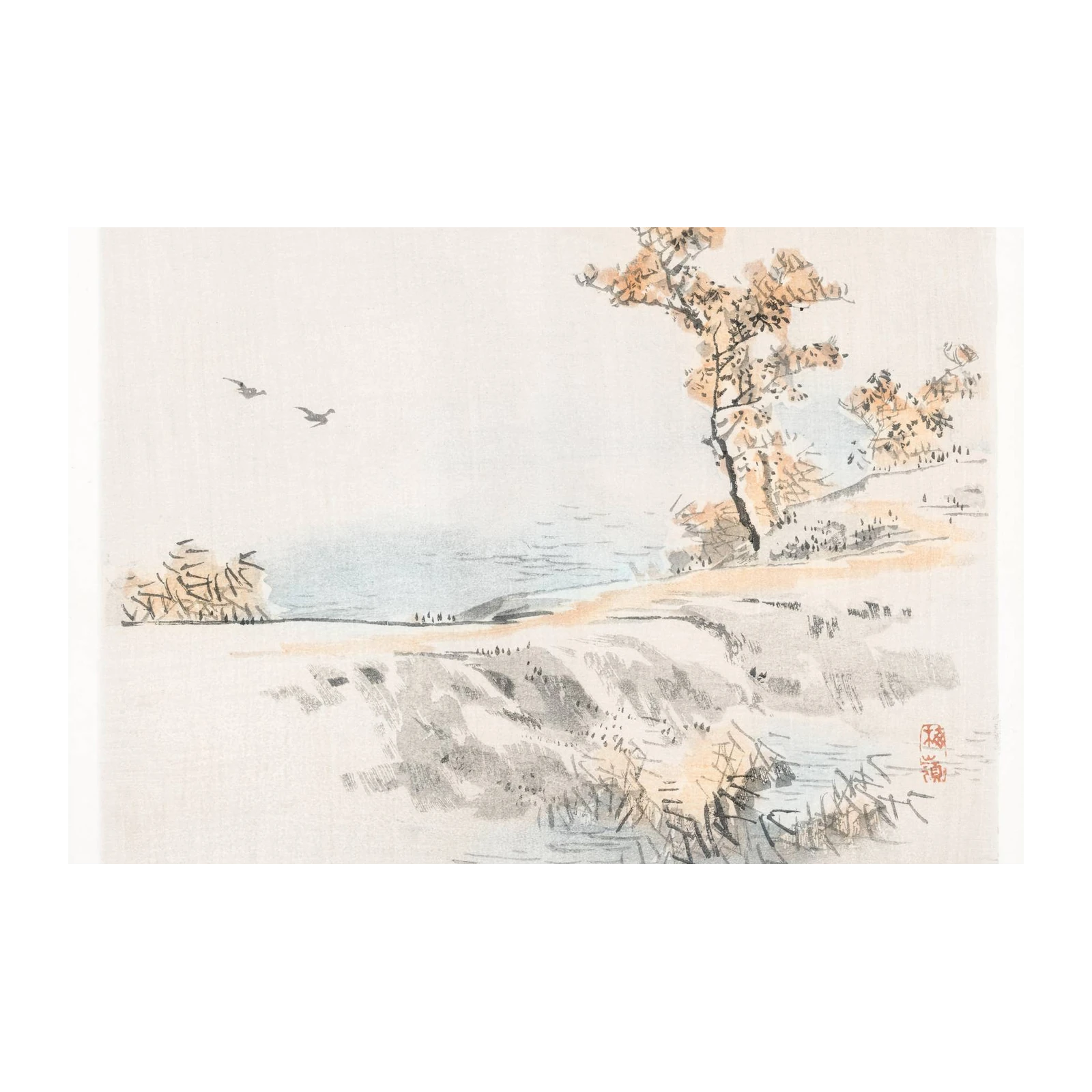 Serene Autumn Landscape with Birds Wall Art
