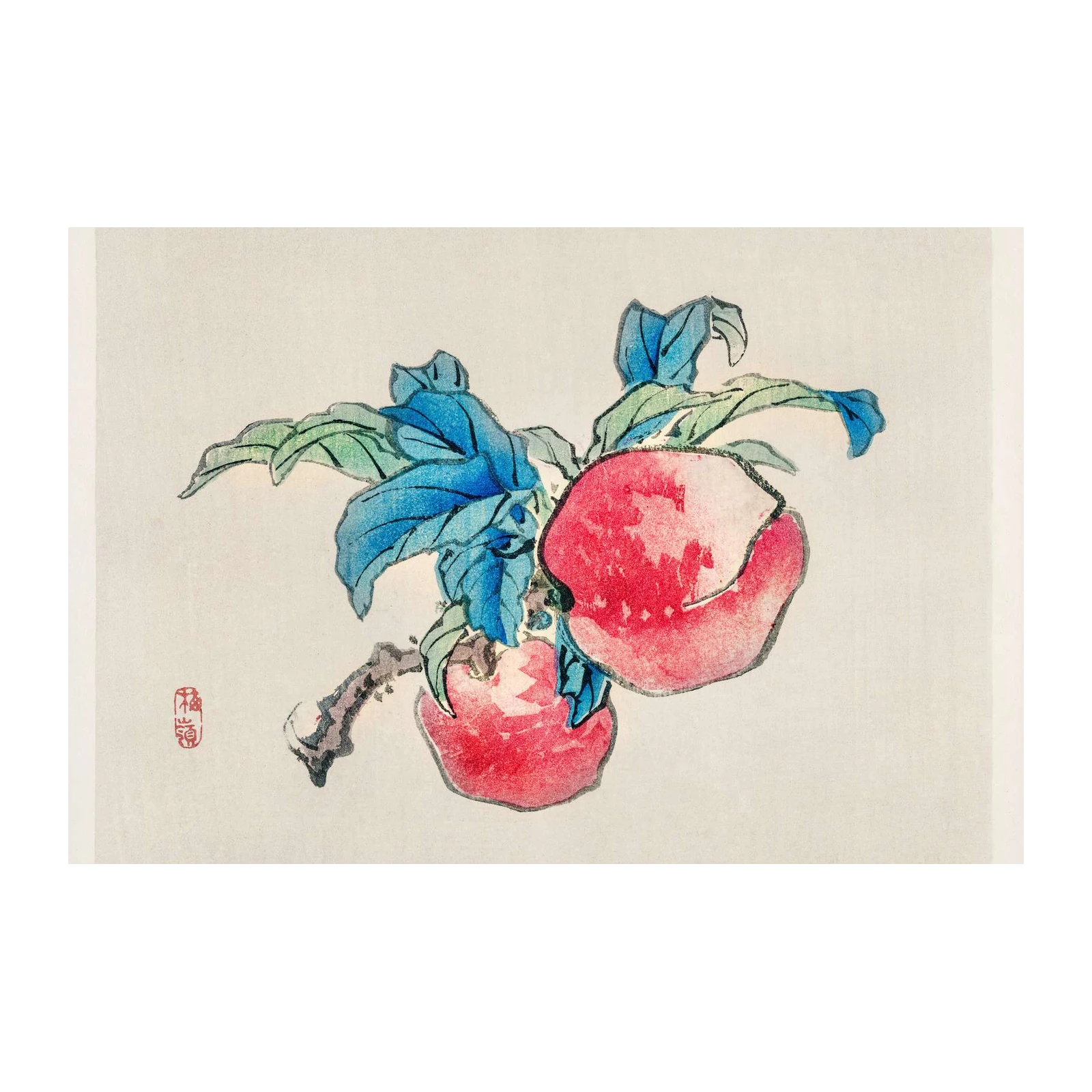 Vibrant Peaches on Branch Japanese Art Wall Art