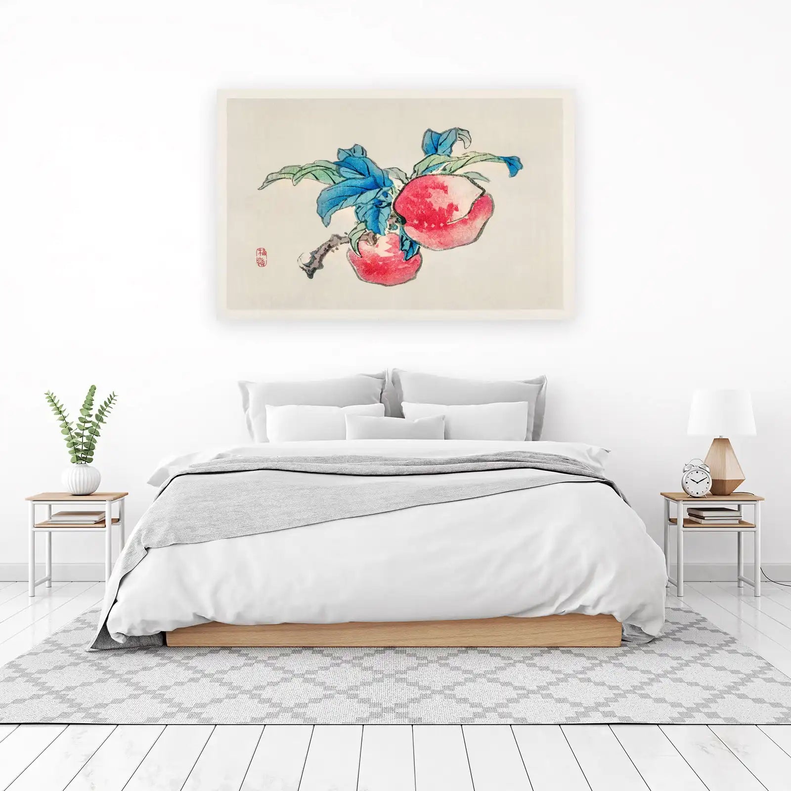 Vibrant Peaches on Branch Japanese Art Wall Art