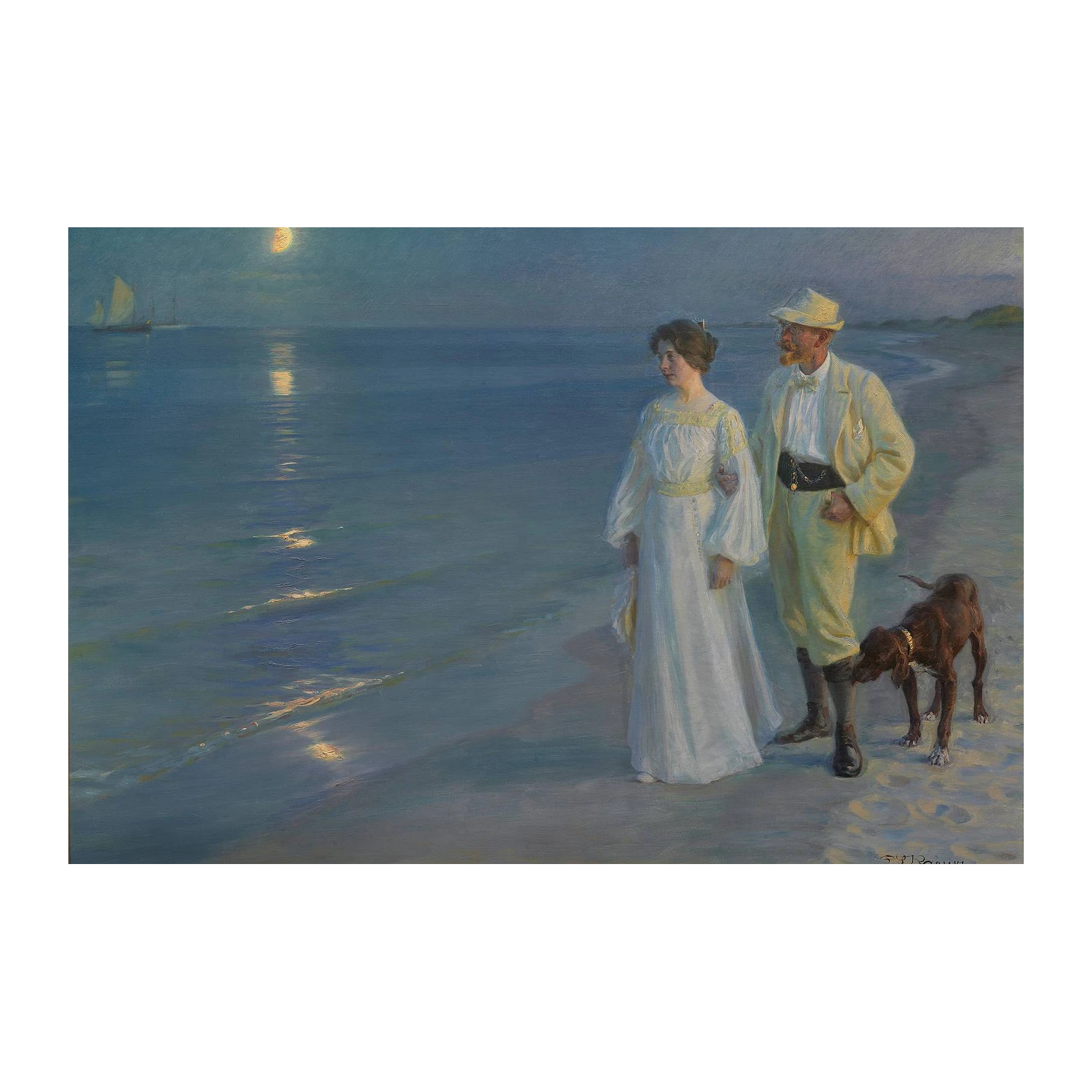 Moonlit Serenity Couple Beach Scene Wall Art