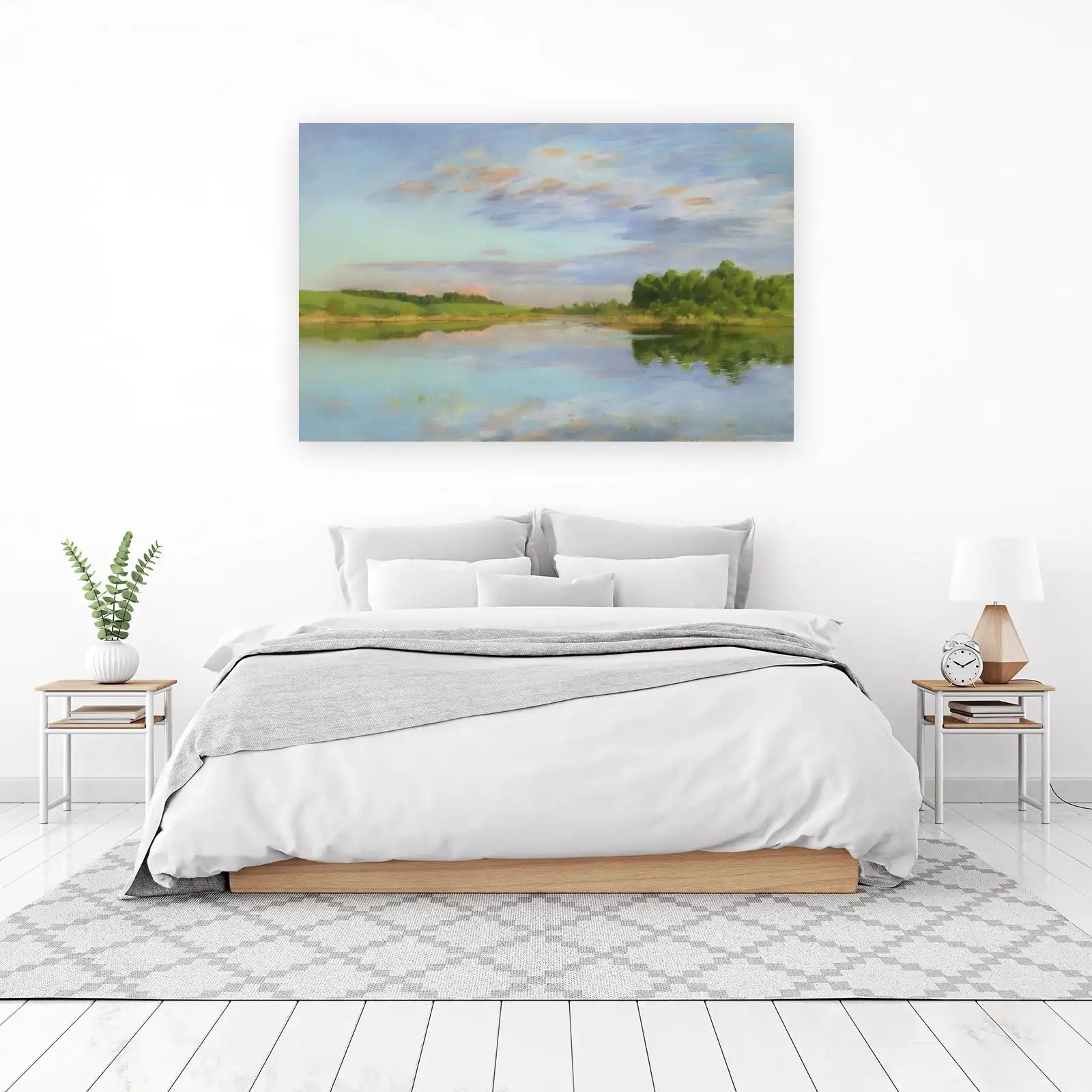 Serene Lakeside Landscape Pastel Wall Art