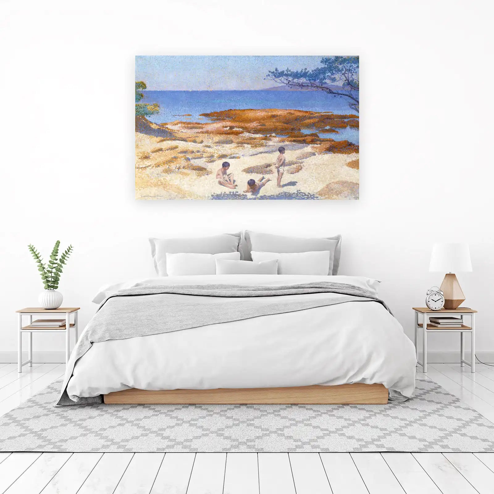 Coastal Children Pointillism Beach Wall Art