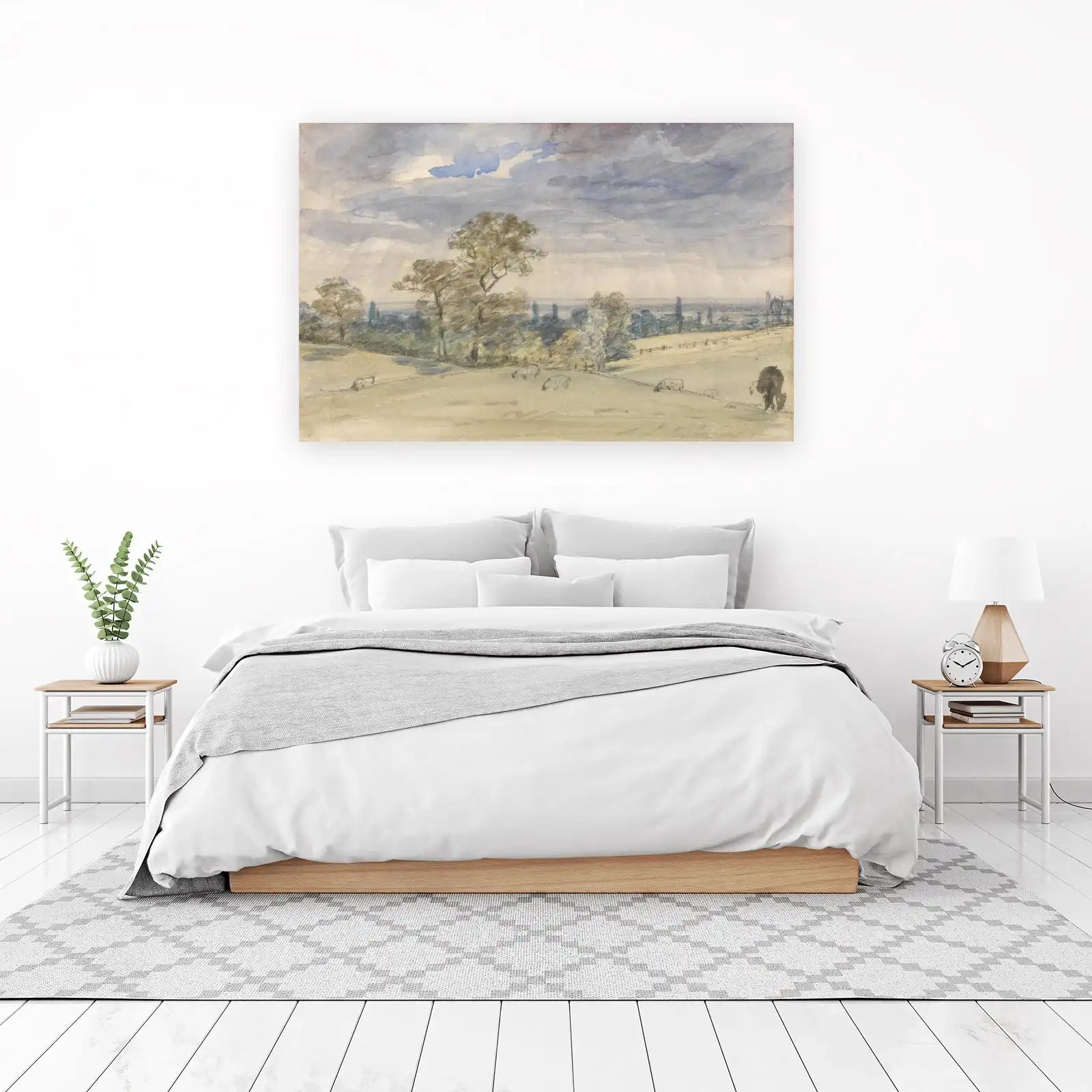 Serene Pastoral Landscape Sheep & Horse Wall Art