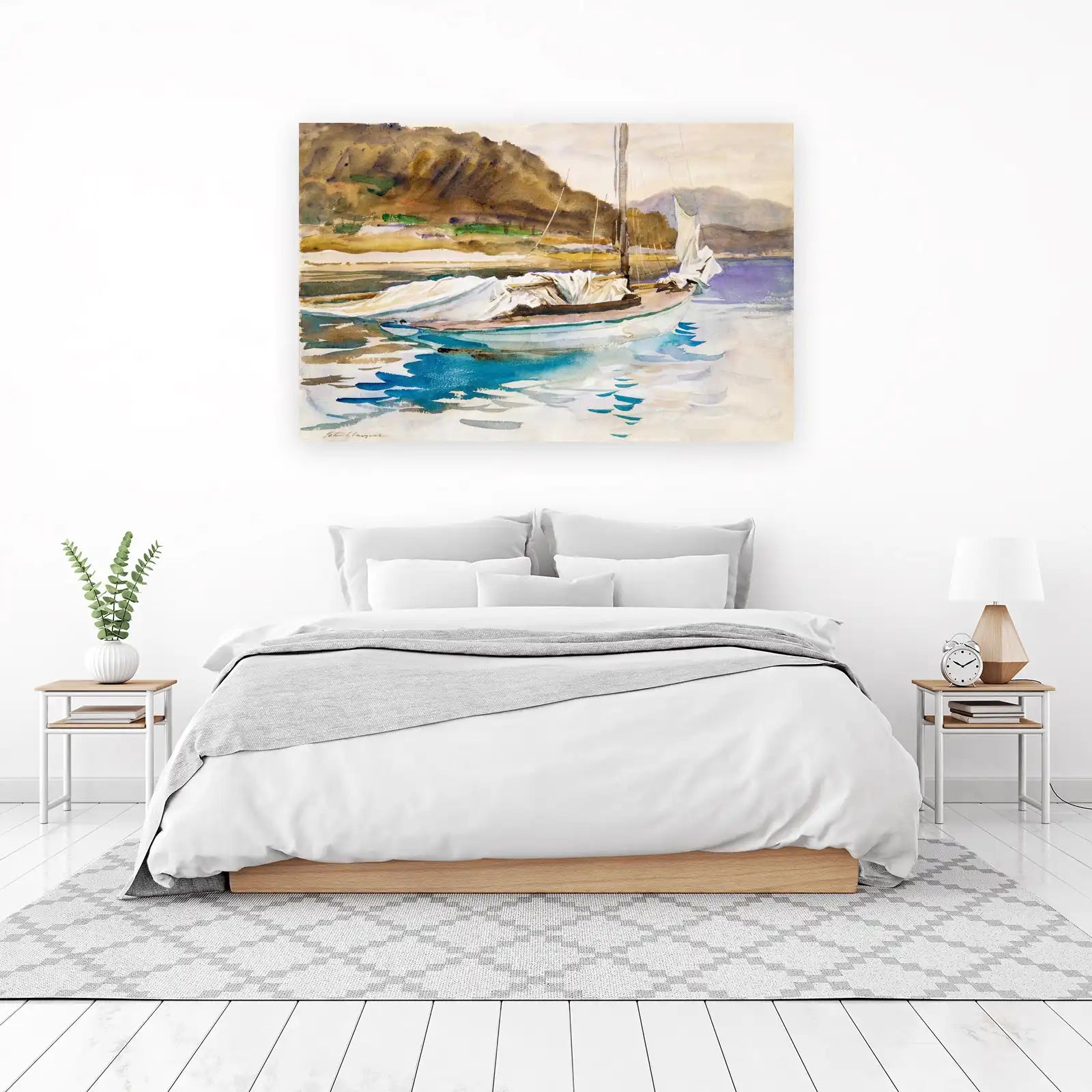 Serene Harbor Sailboat Watercolor Wall Art