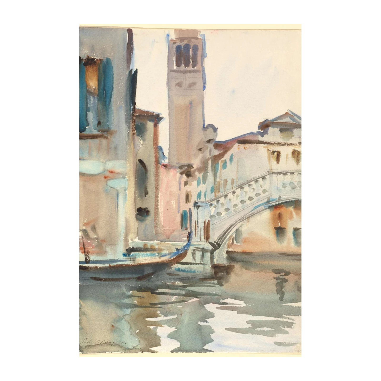 Venetian Canal & Bridge Watercolor Wall Art