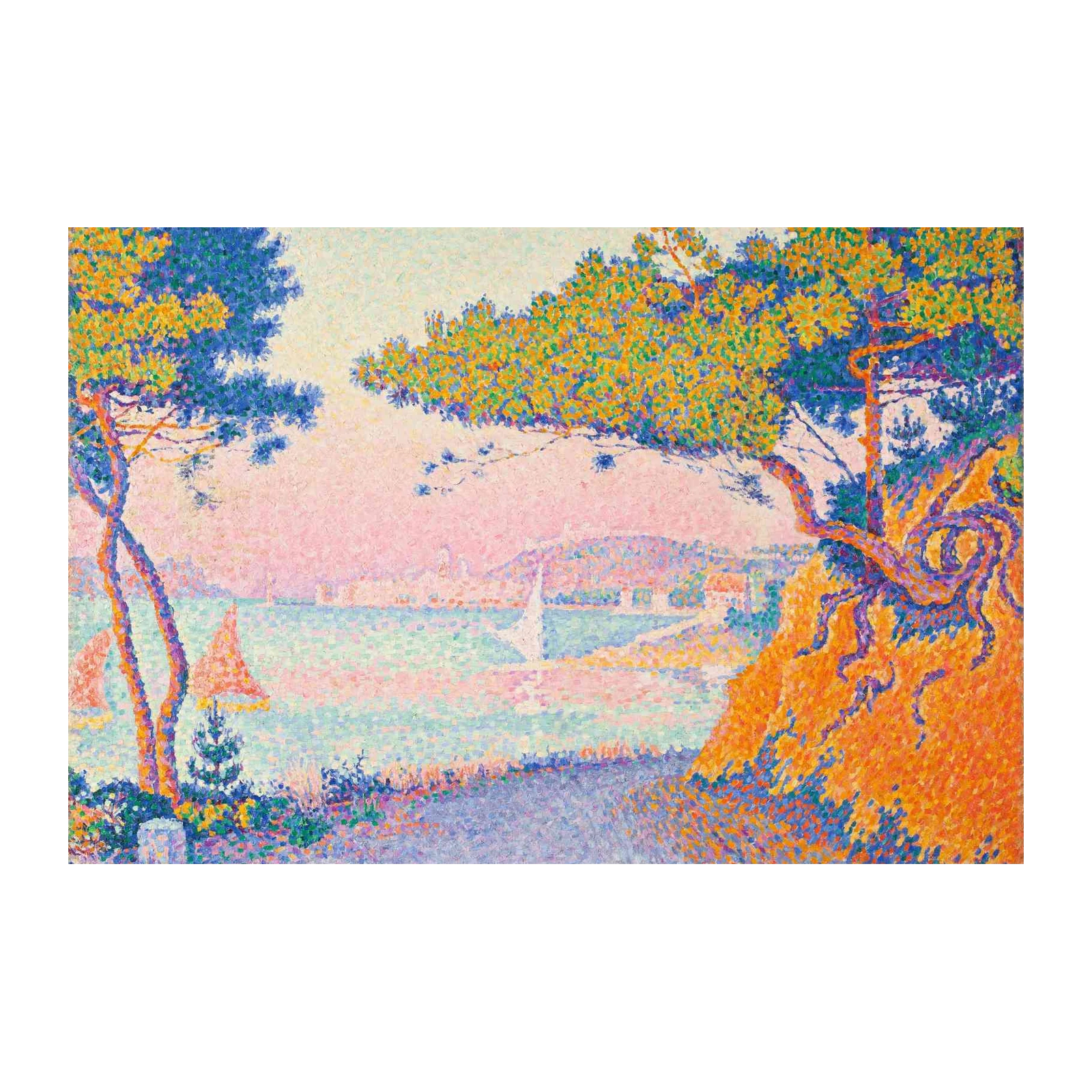 Pointillist Coastal Landscape Wall Art
