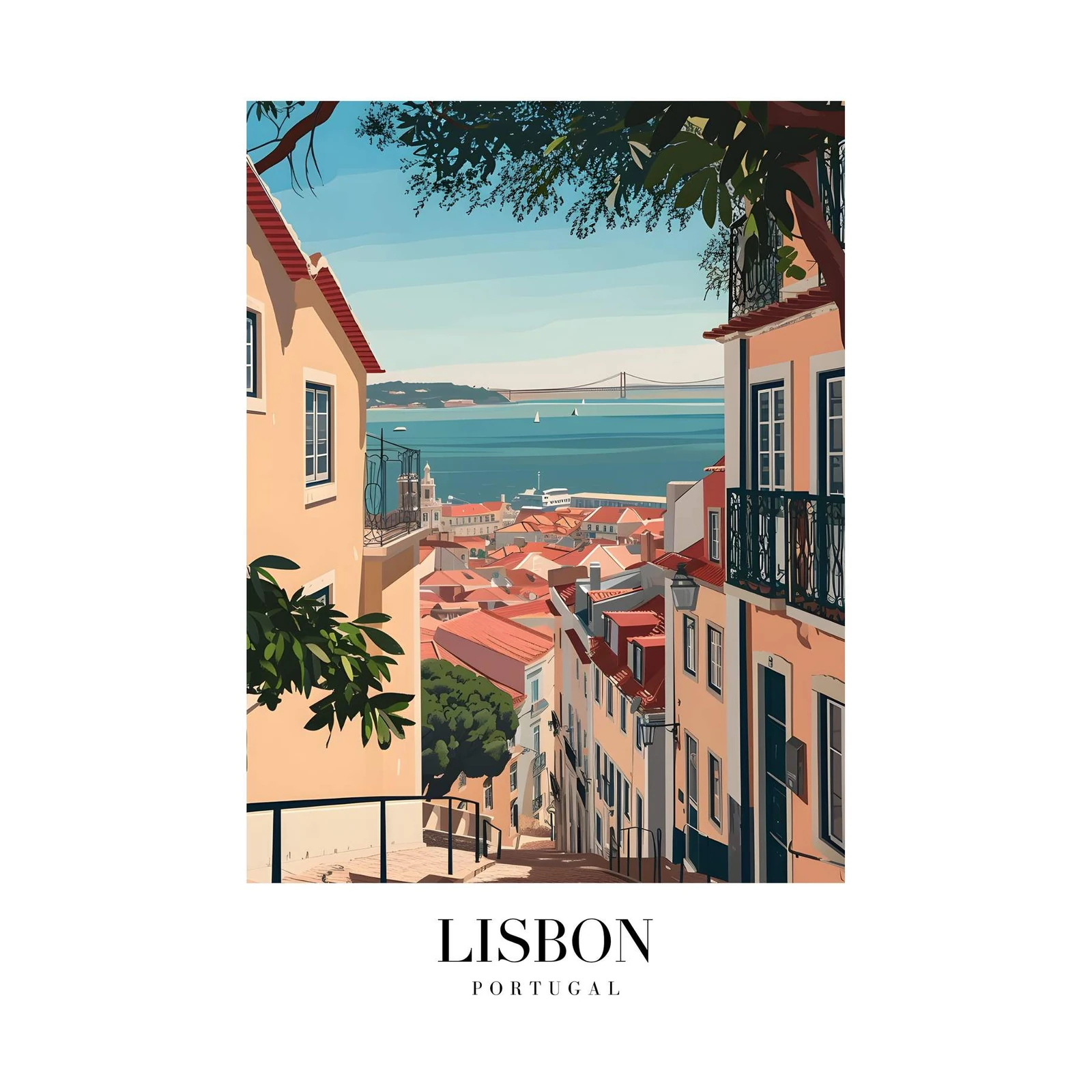 Lisbon Cityscape Vintage Travel Wall Art