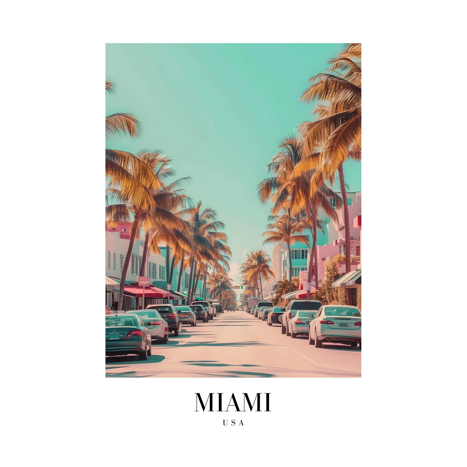 Miami Vibes Palm Tree Street Wall Art