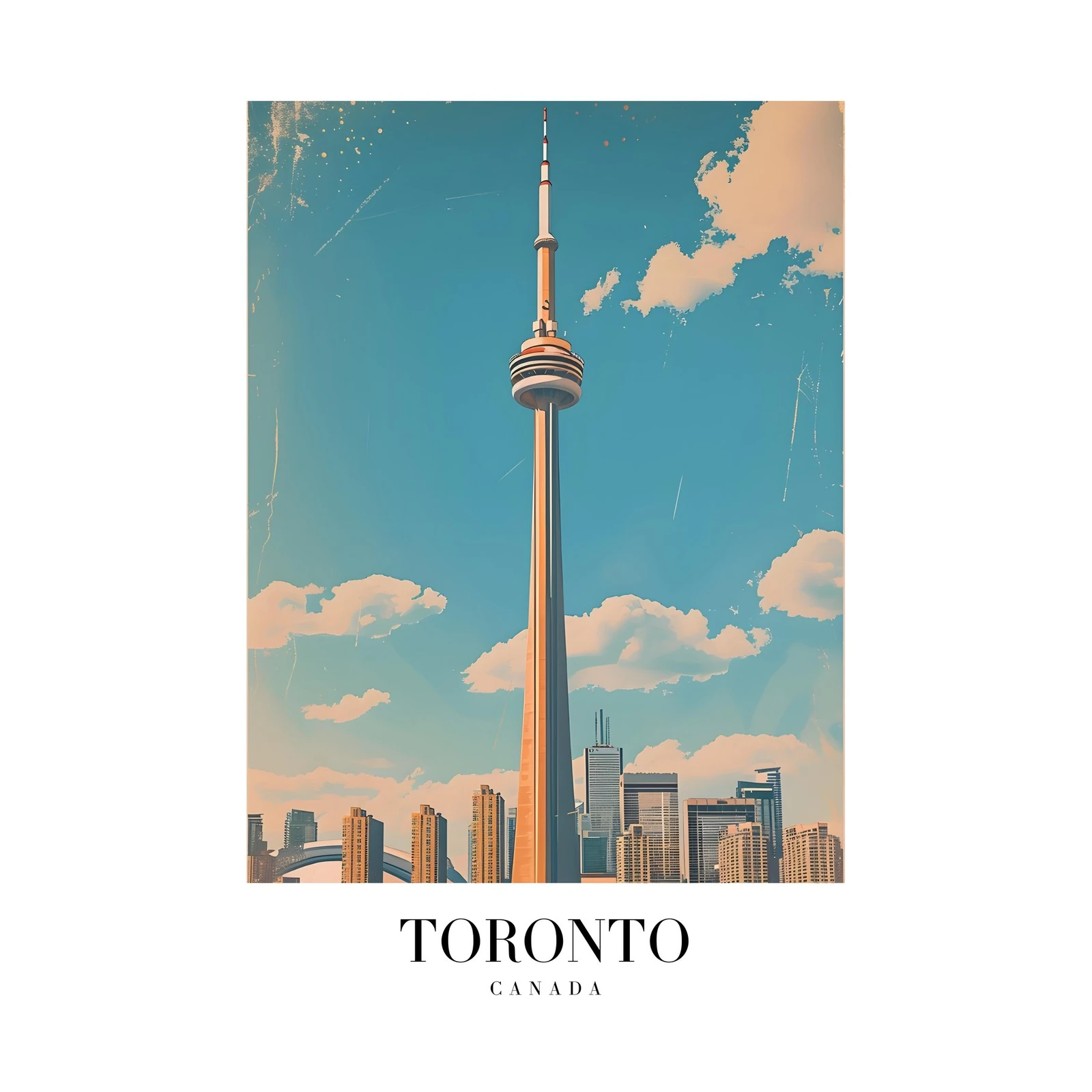 Retro Toronto CN Tower Skyline Wall Art