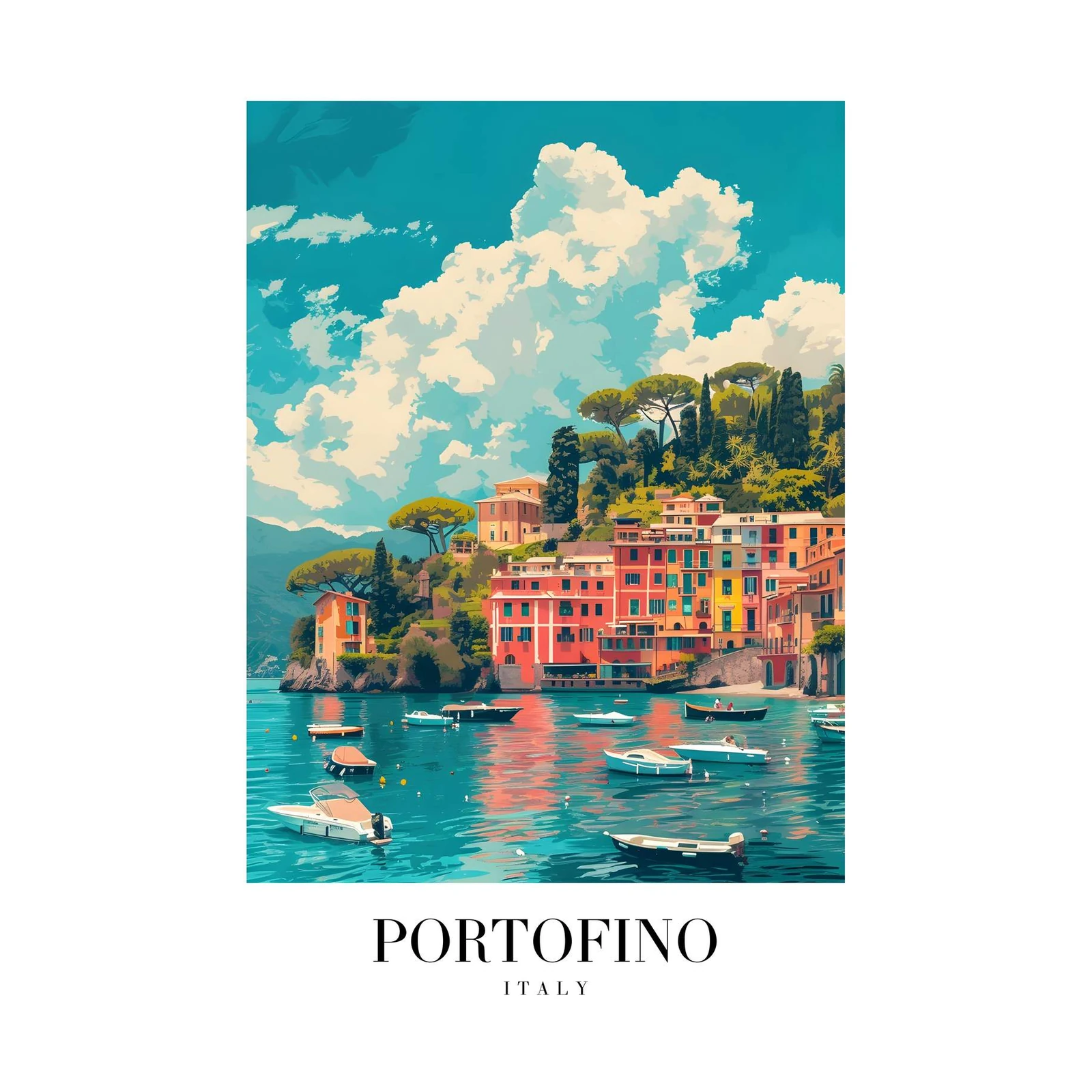 Vibrant Portofino Italy Harbor Wall Art