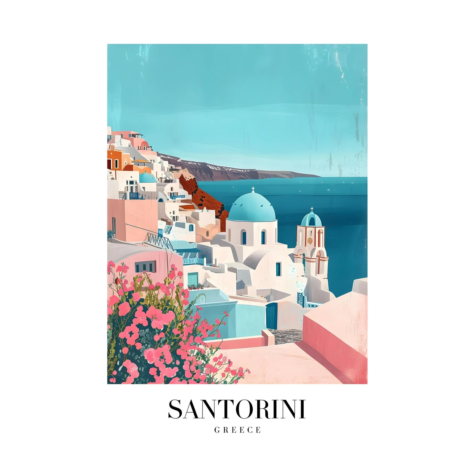 Santorini Greece Vibrant Island Wall Art