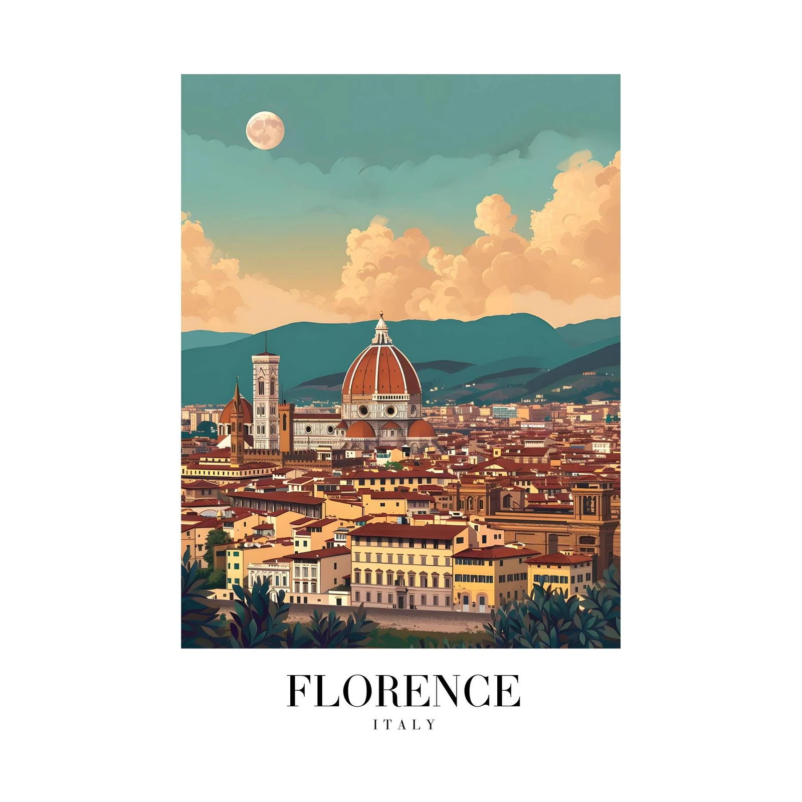 Enchanting Florence Duomo & Moonlit Sky Wall Art