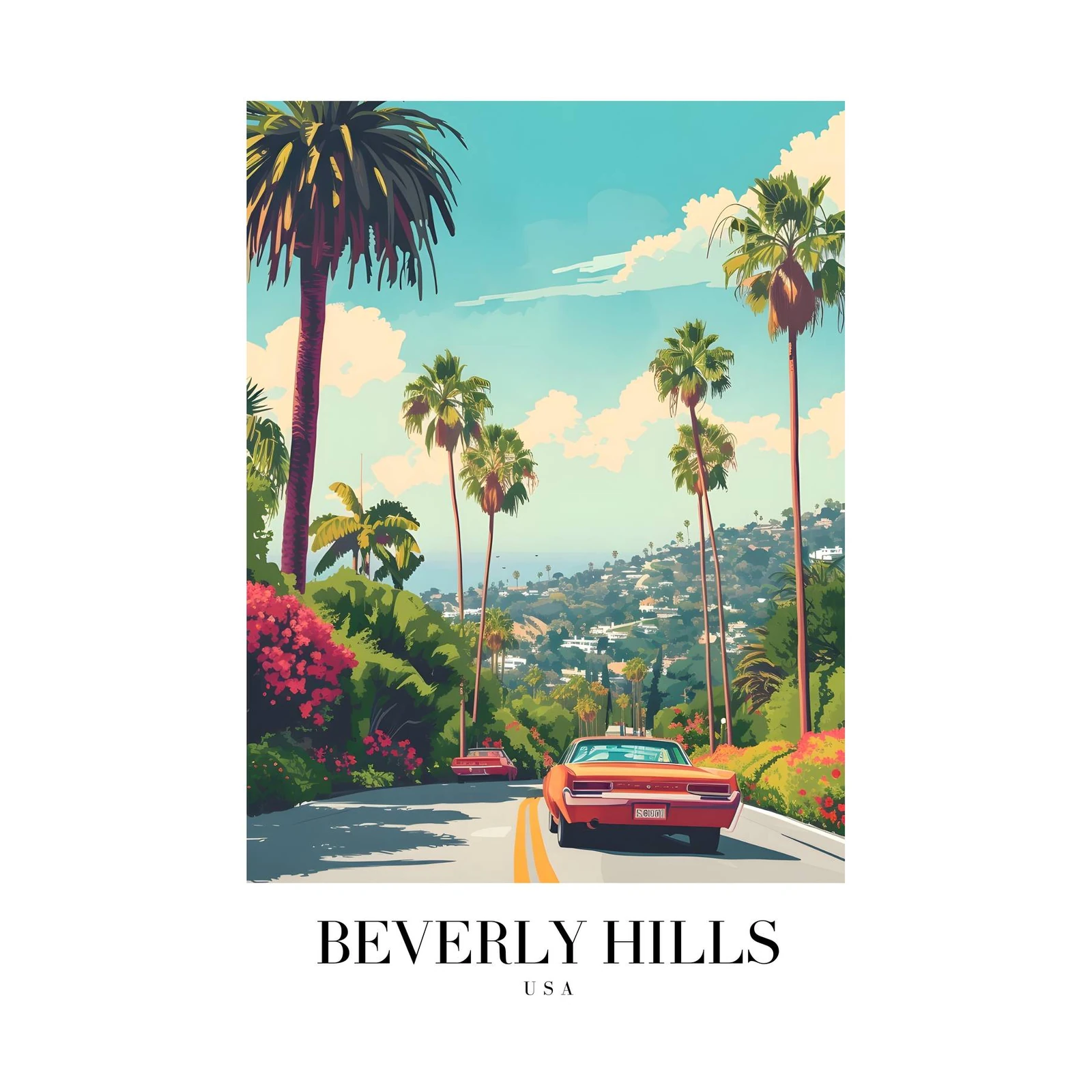 Beverly Hills Vintage Car Palm Tree Wall Art