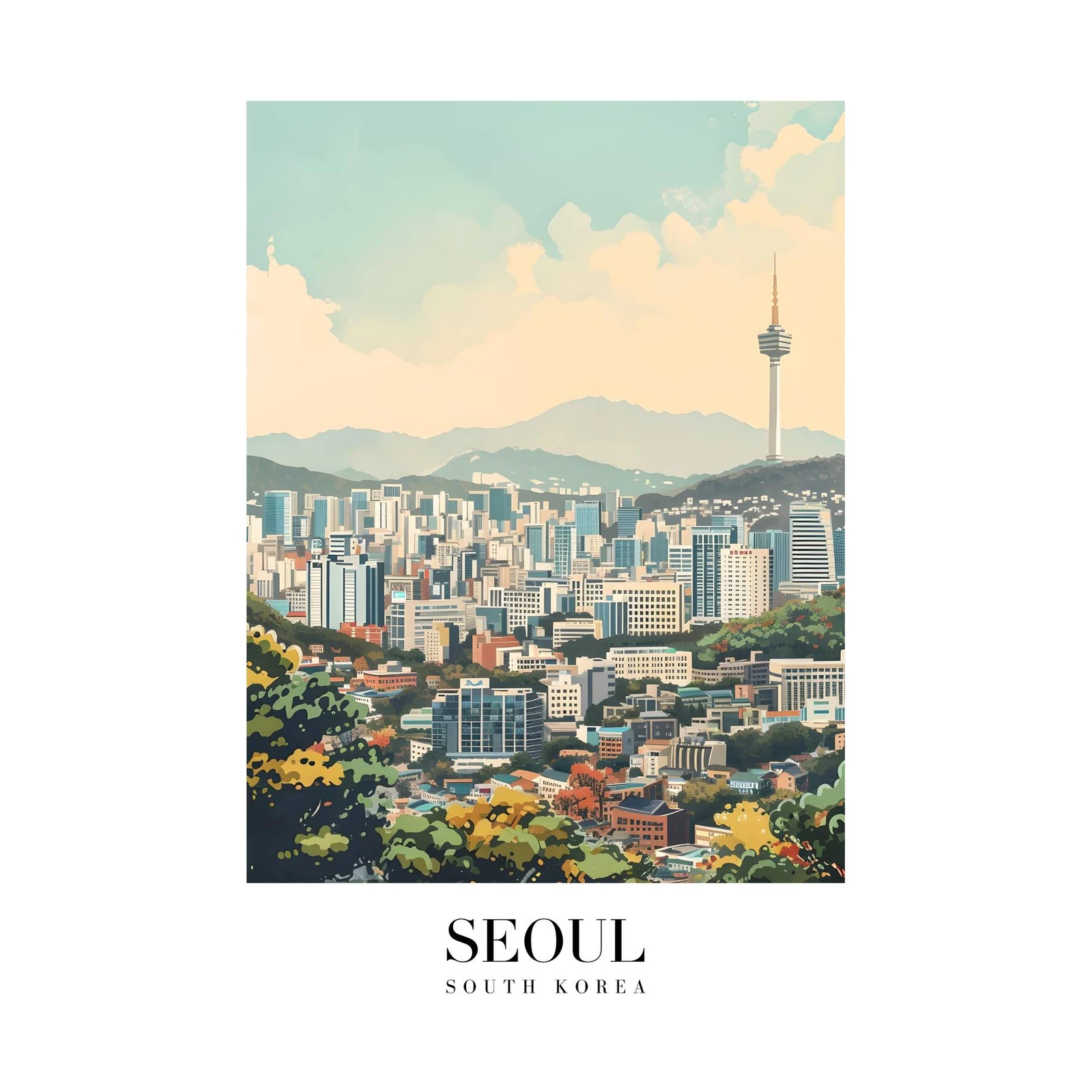 Seoul Skyline View Wall Art - Cityscape Art