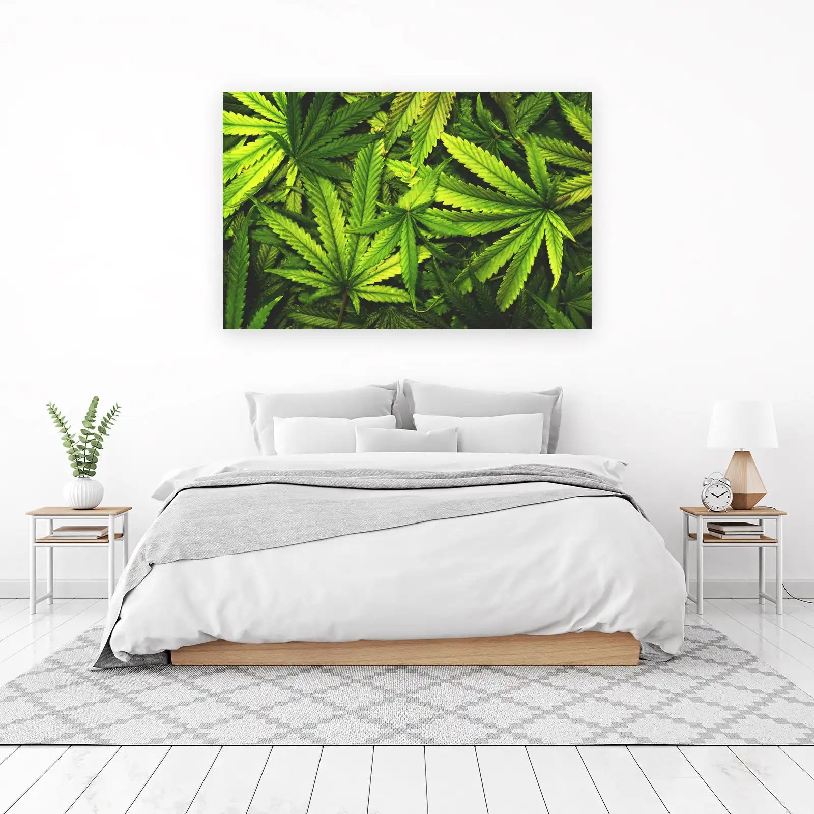 Vibrant Green Cannabis Leaf Art Wall Art
