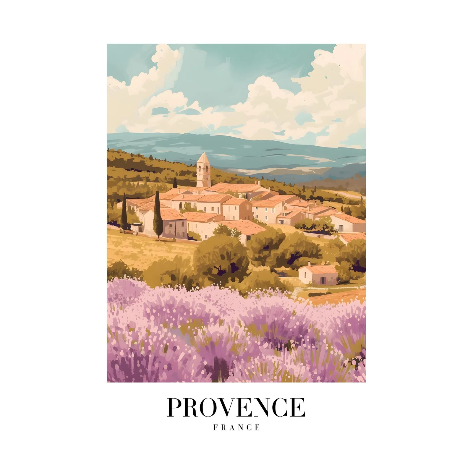 Provence Lavender Fields Village Wall Art