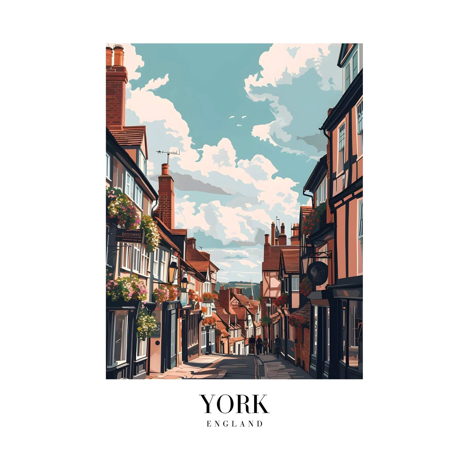 York England Cobblestone Street Wall Art
