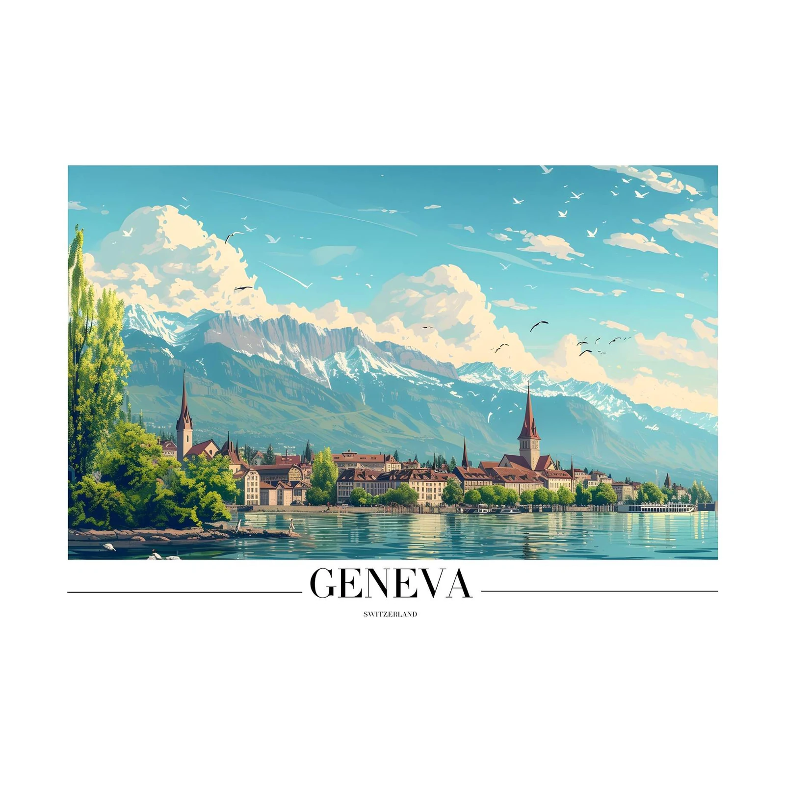 Serene Geneva Switzerland Lakefront Wall Art