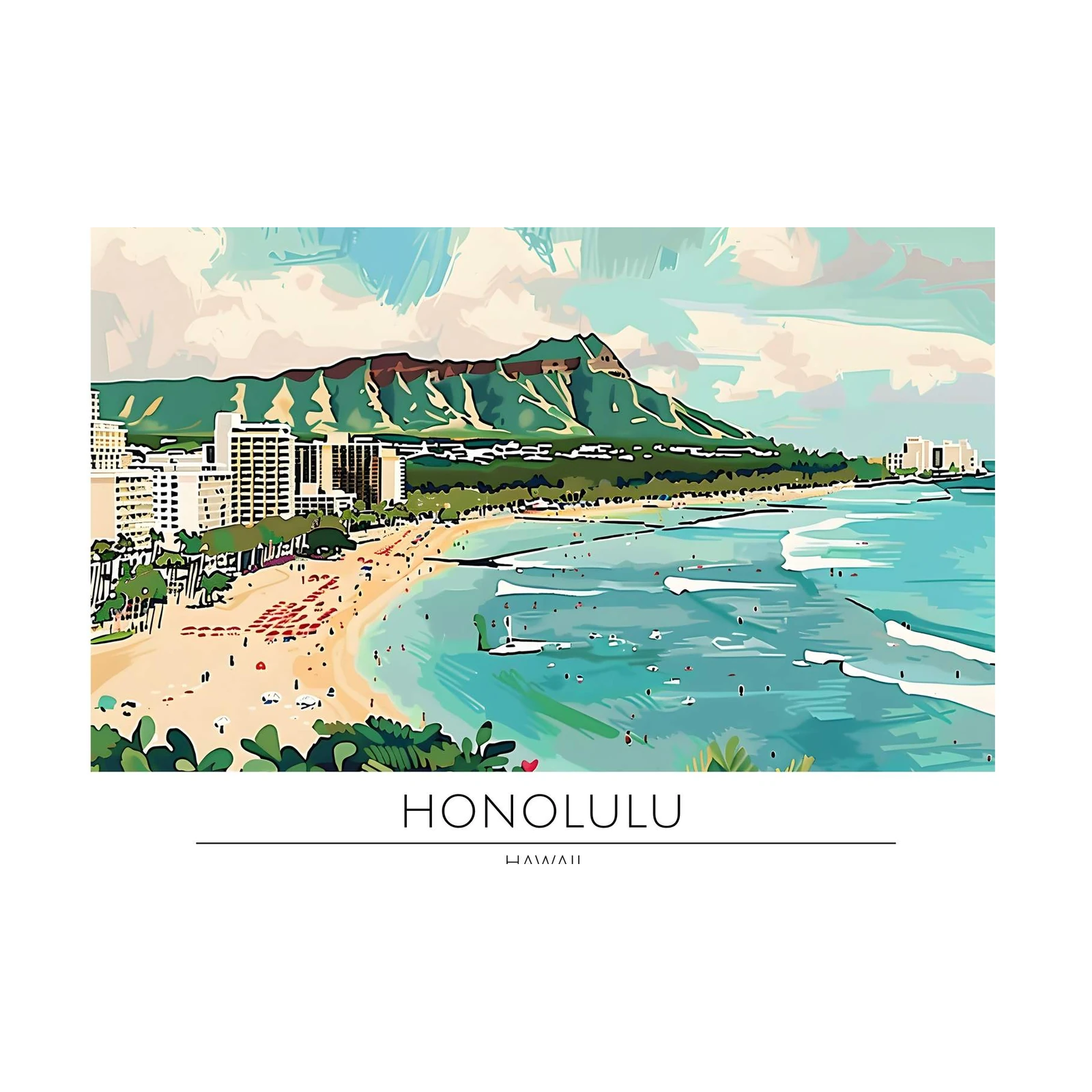 Waikiki Beach Honolulu Hawaii Wall Art