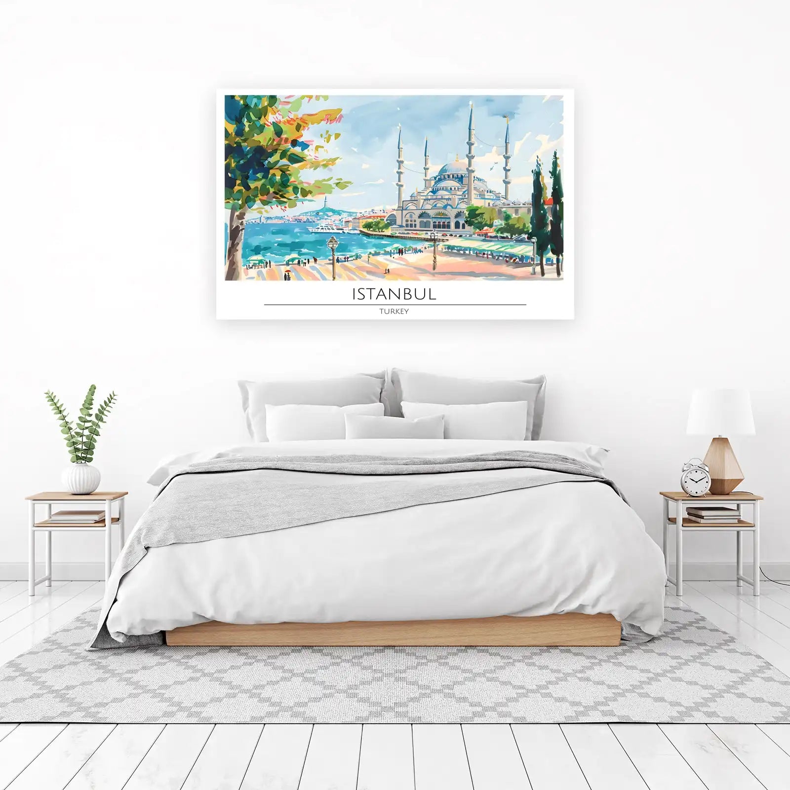 Vibrant Istanbul Mosque Watercolor Wall Art
