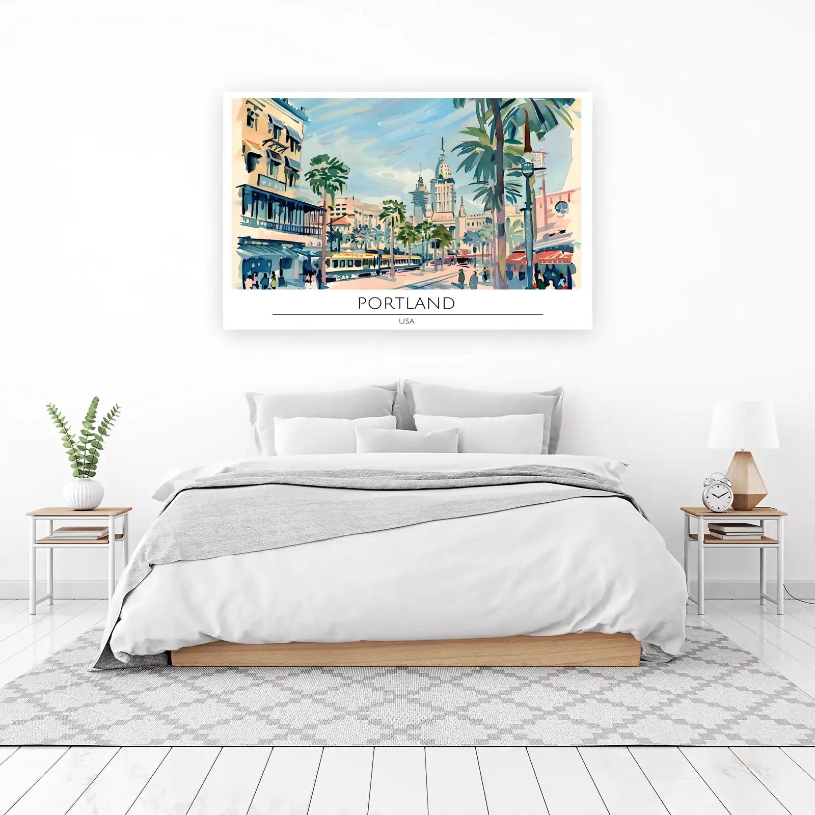Vibrant Portland Street Scene Watercolor Wall Art