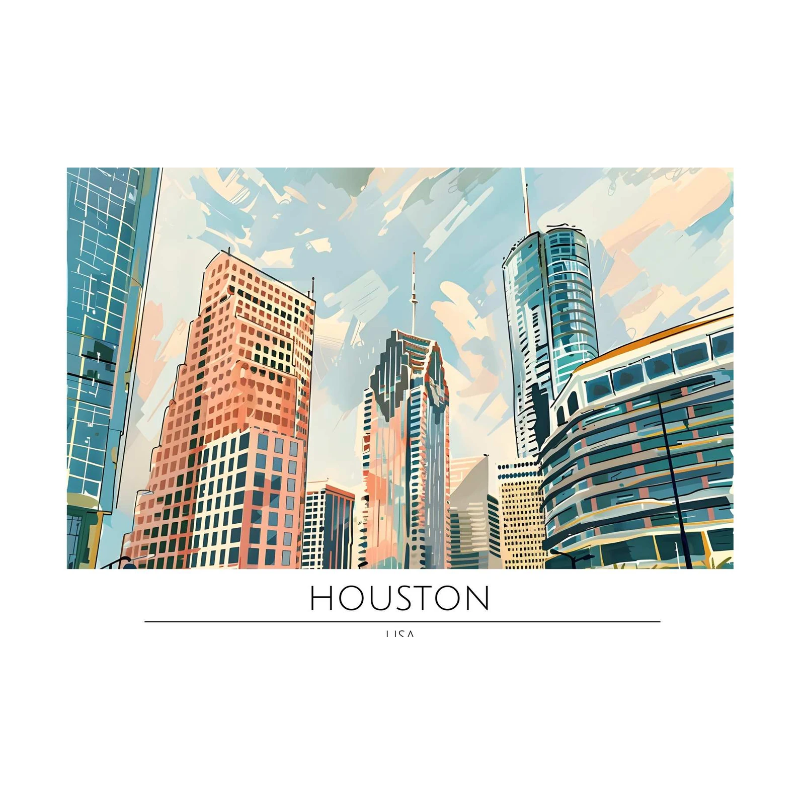 Vibrant Houston Skyline Wall Art - Cityscape Art