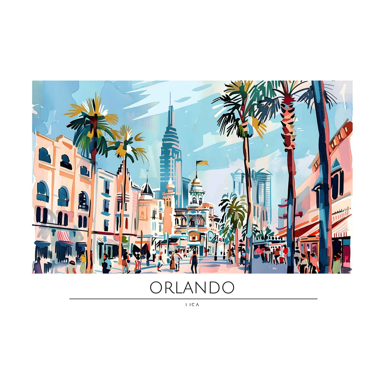 Vibrant Orlando Cityscape Palm Trees Wall Art