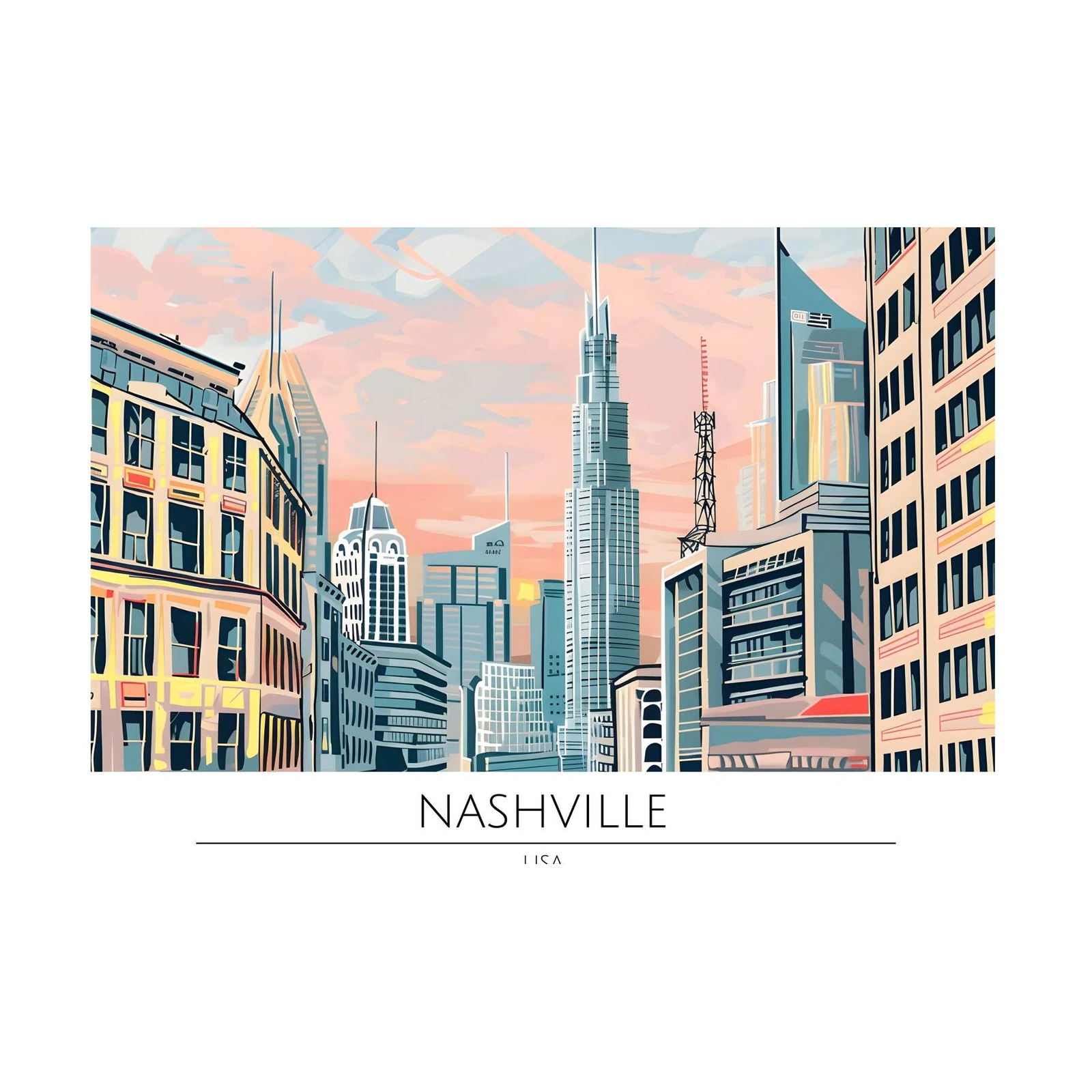 Nashville Skyline Sunset Wall Art
