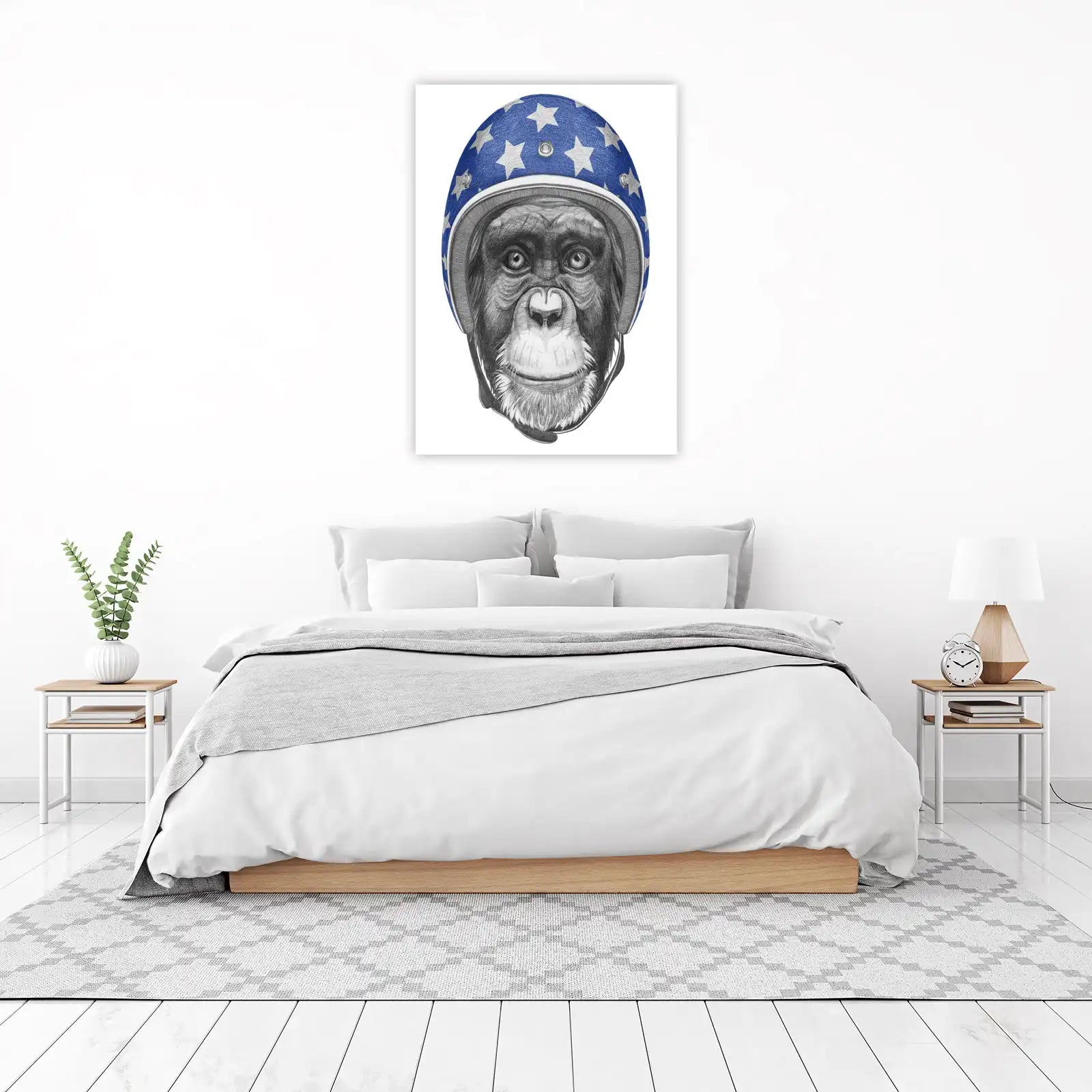Chimpanzee Star Helmet Pencil Sketch Wall Art