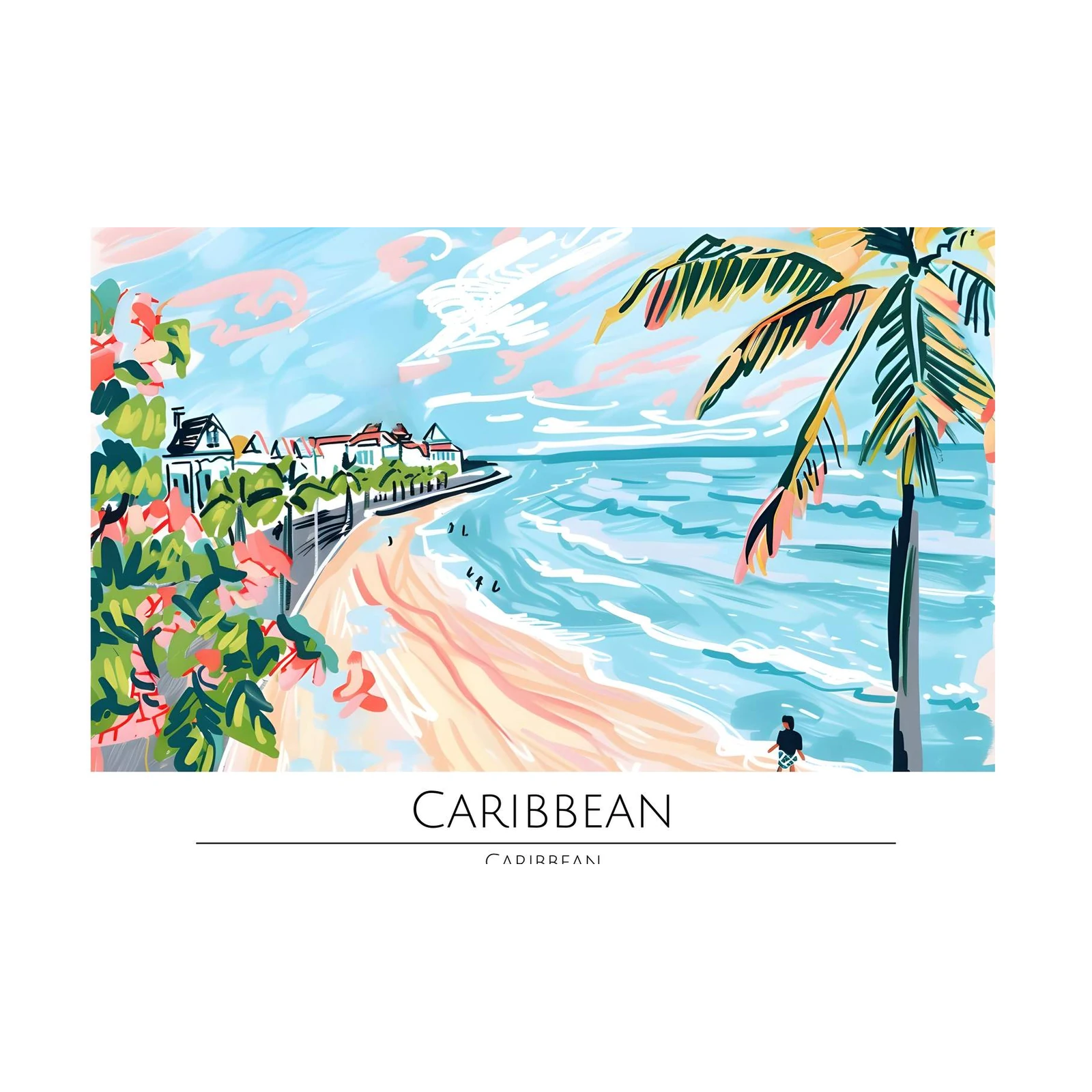 Vibrant Caribbean Beach Scene Wall Art
