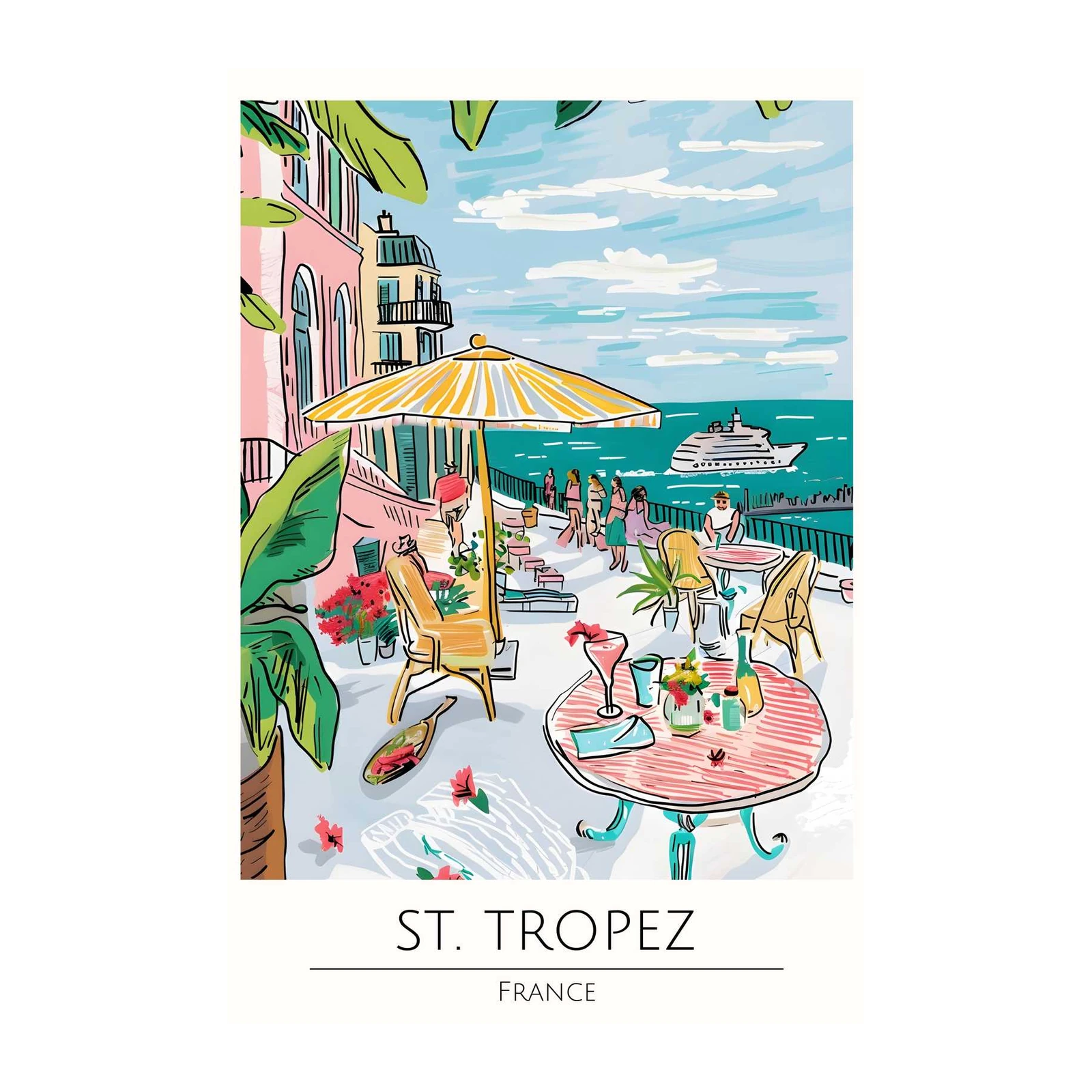 St. Tropez Cafe Life Seaside Vibes Wall Art