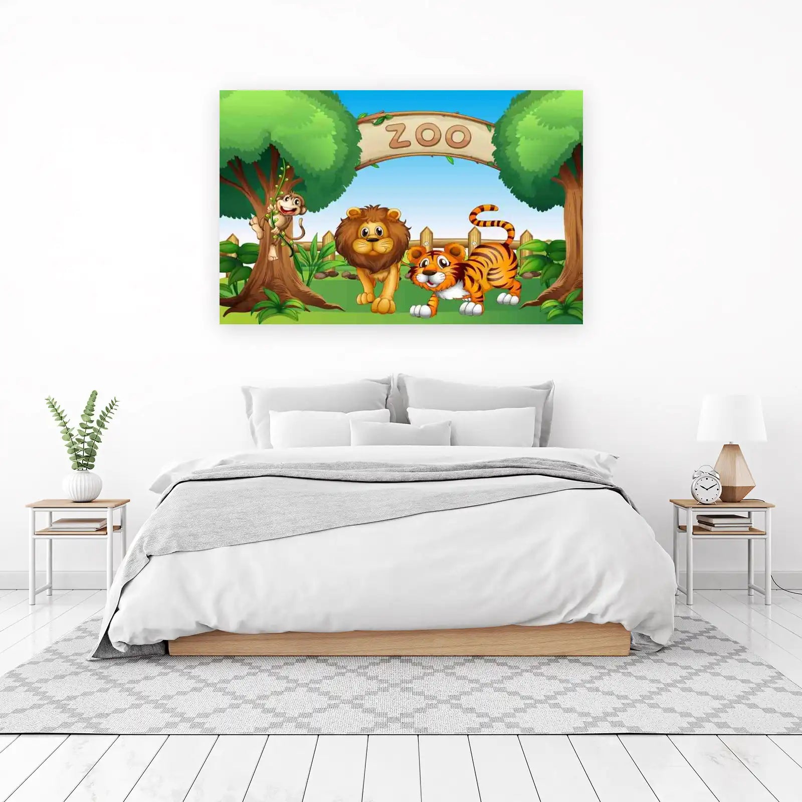 Whimsical Zoo Animals Lion Tiger Monkey Wall Art