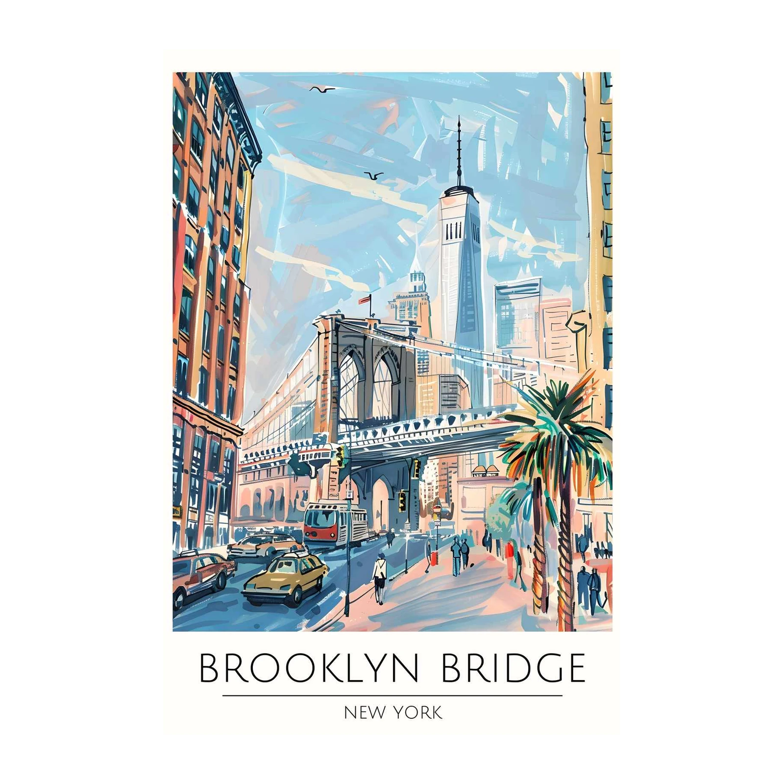 Brooklyn Bridge NYC Vibrant Street Scene Wall Art