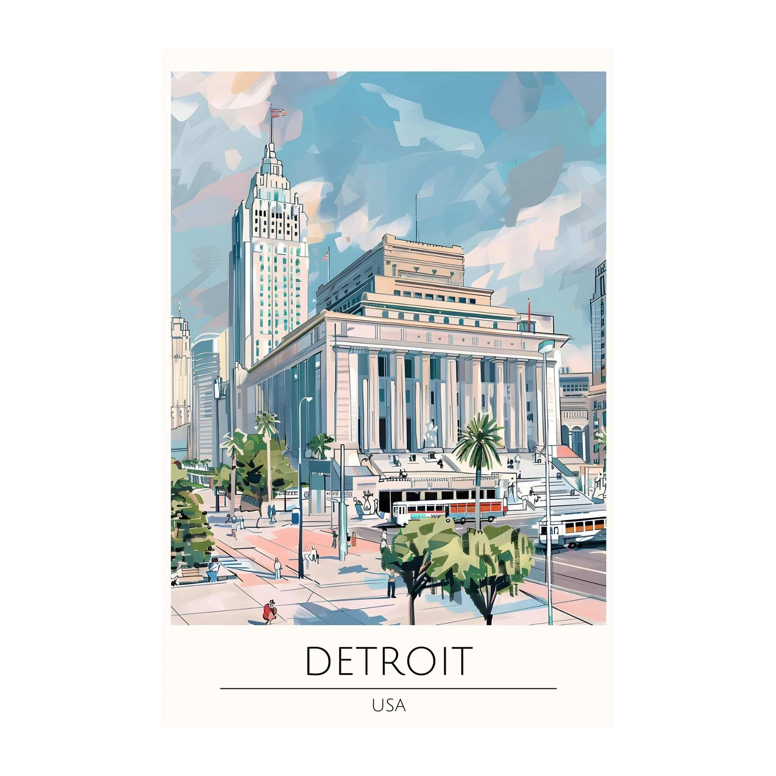 Detroit Skyline Art Wall Art