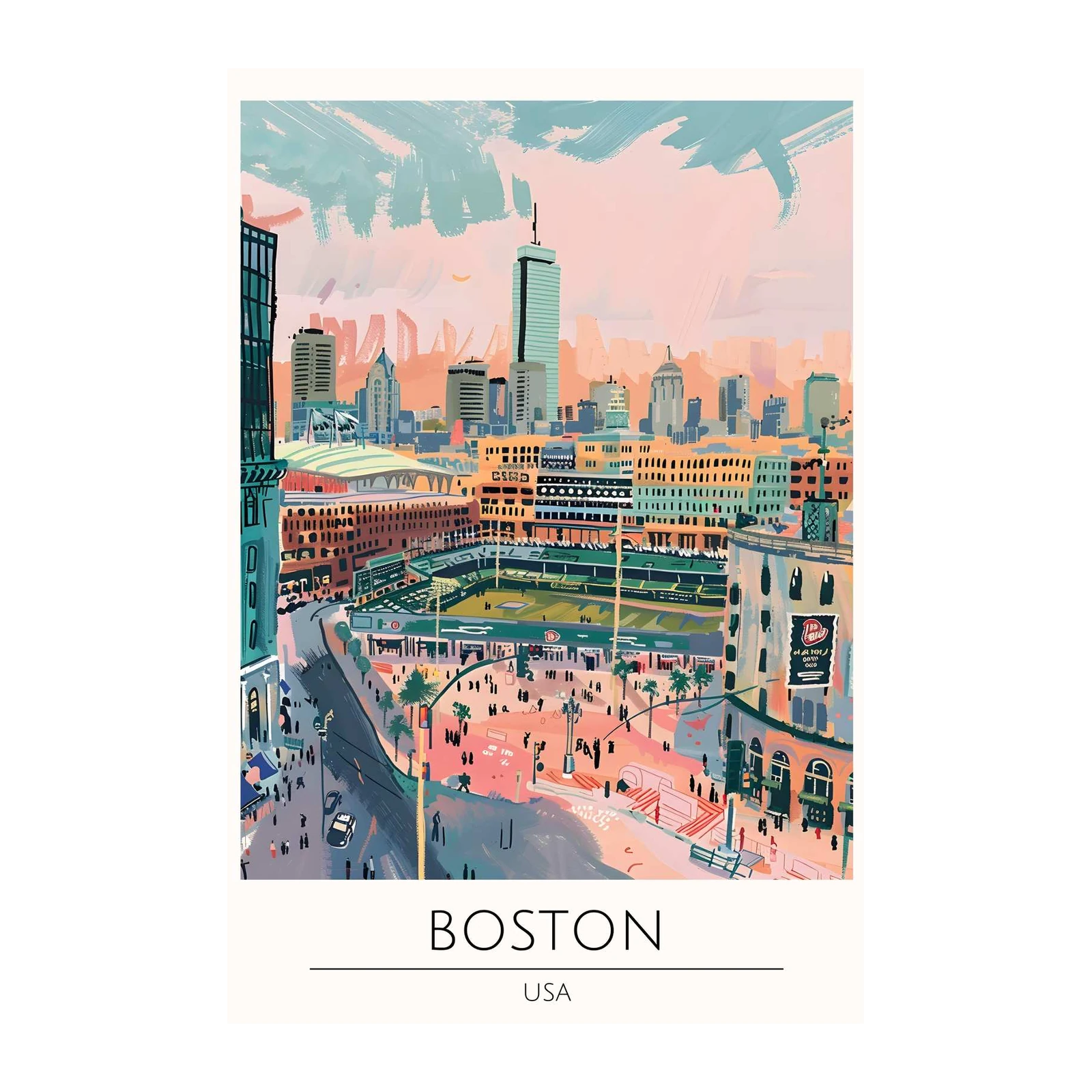 Vibrant Boston Skyline Fenway Park Wall Art