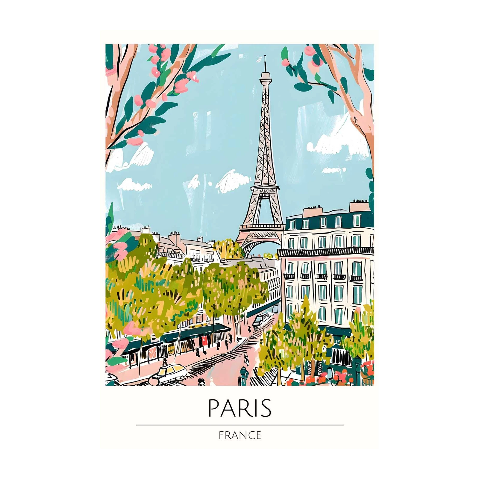 Charming Parisian Streetscape Eiffel Tower Wall Art